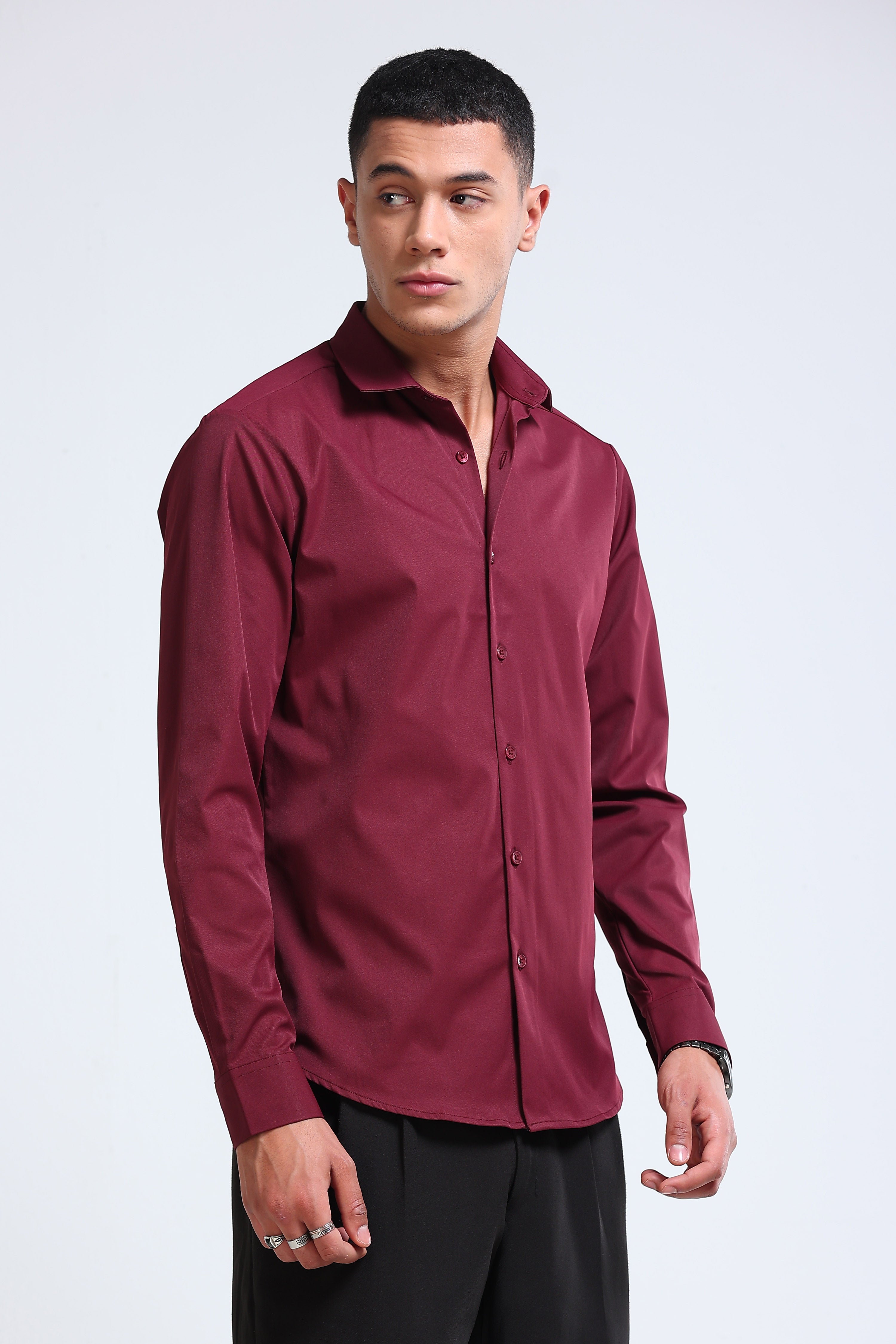Men Maroon Casual Solid Shirt
