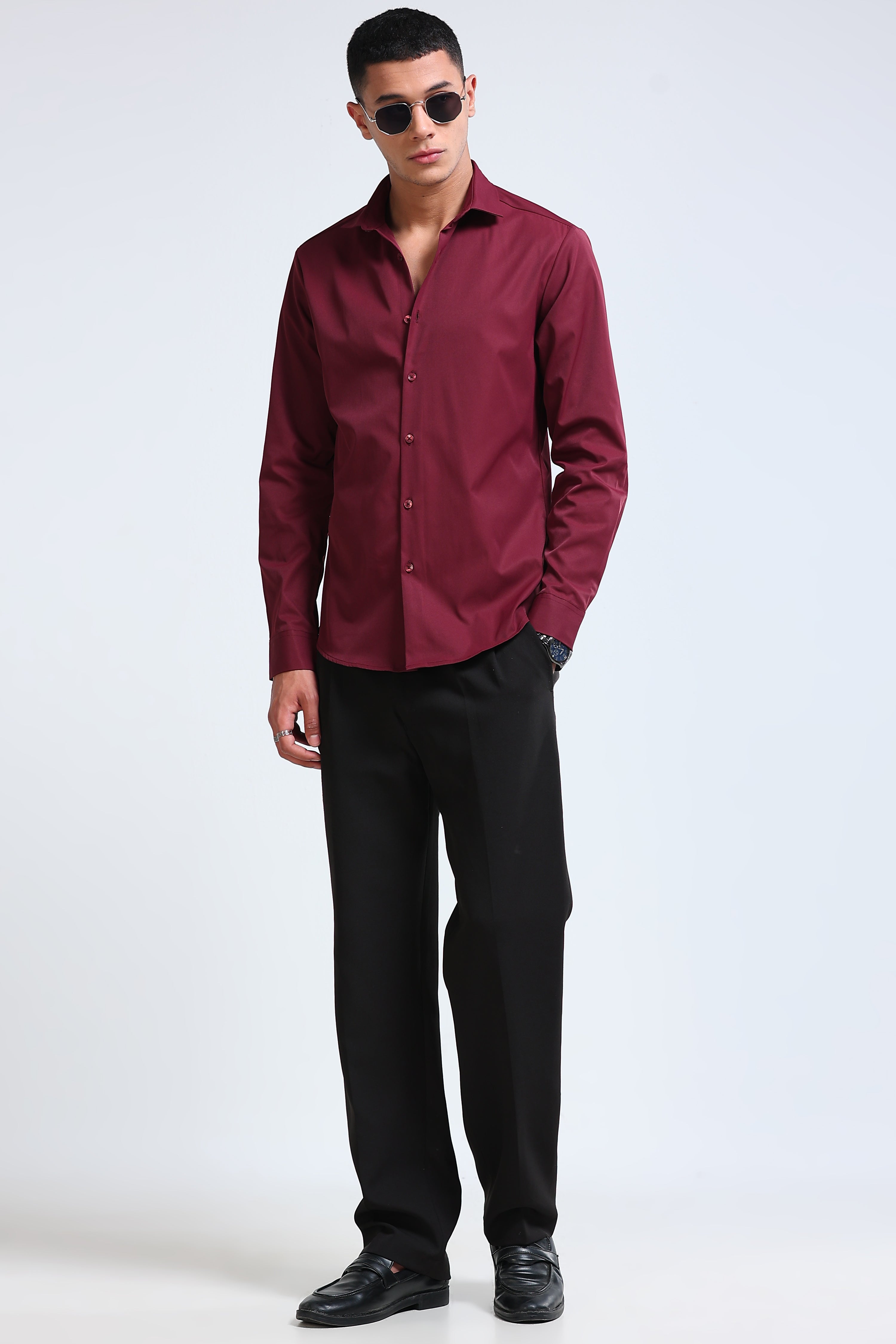 Men Maroon Casual Solid Shirt