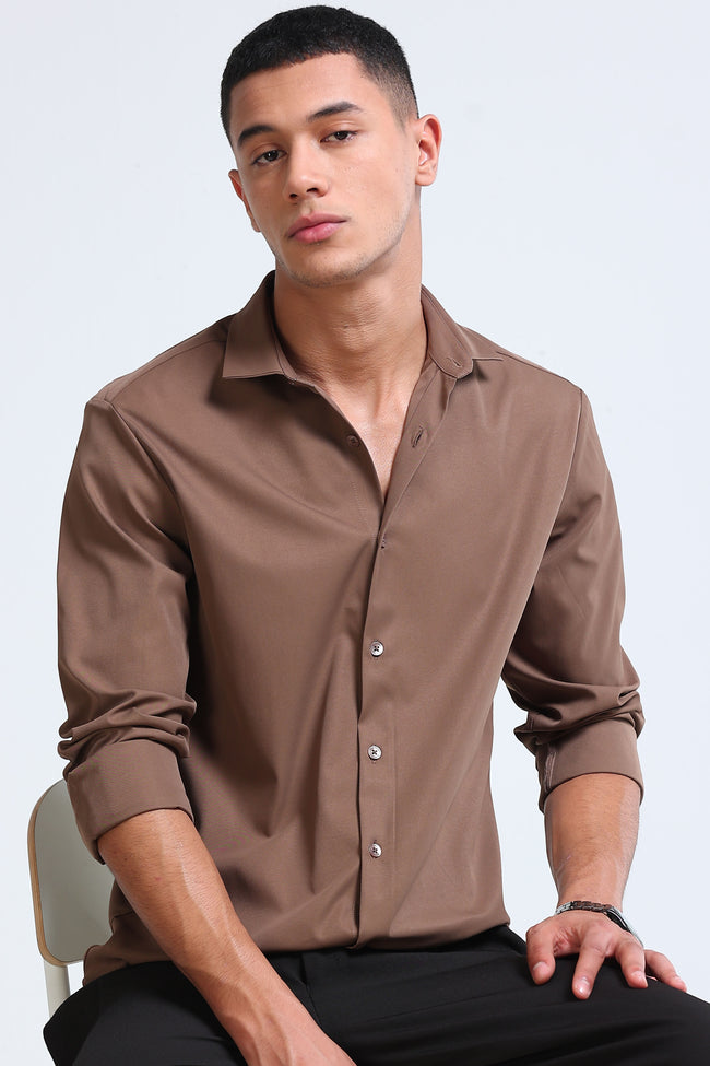 Men Brown Casual Solid Shirt