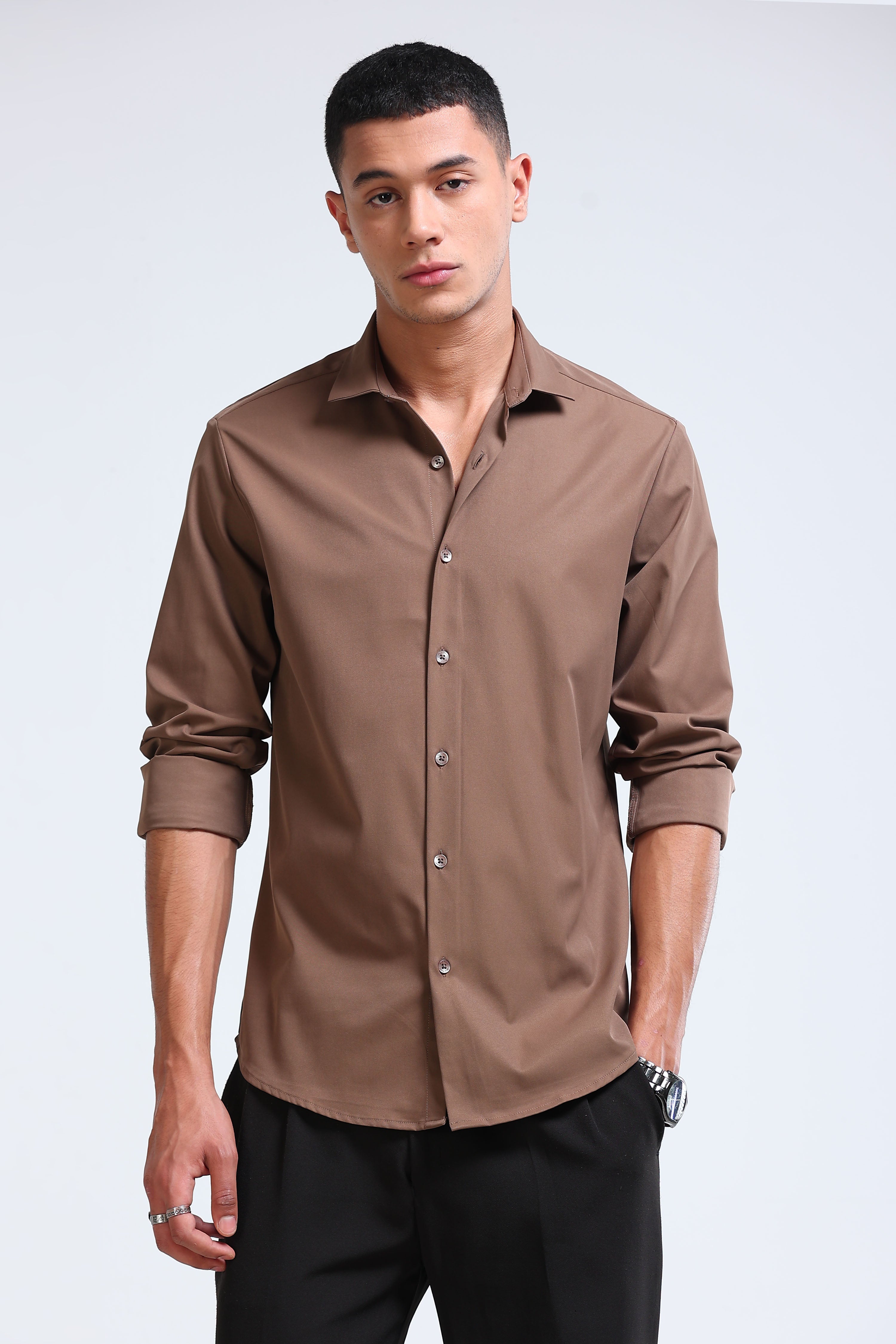 Men Brown Casual Solid Shirt