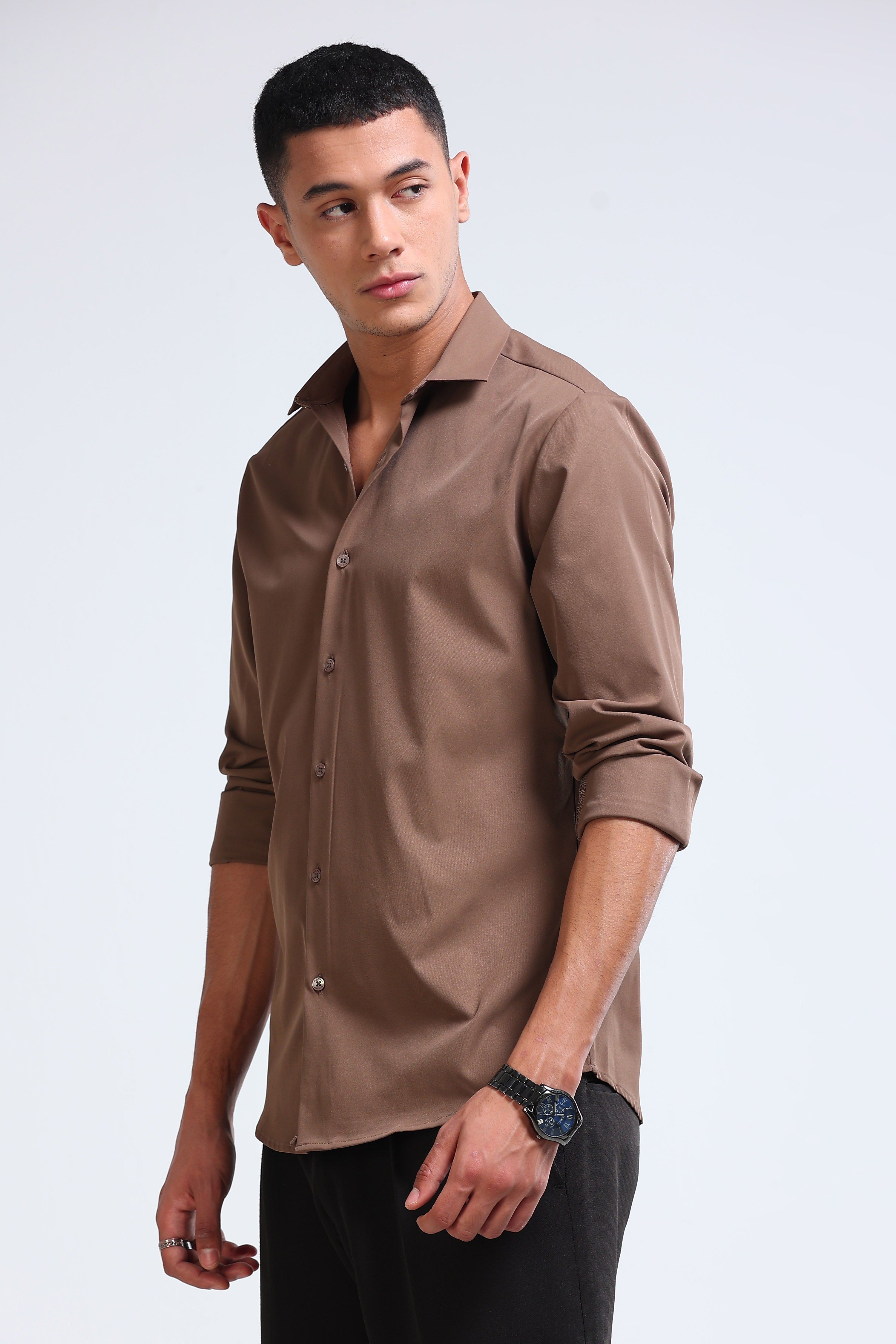 Men Brown Casual Solid Shirt
