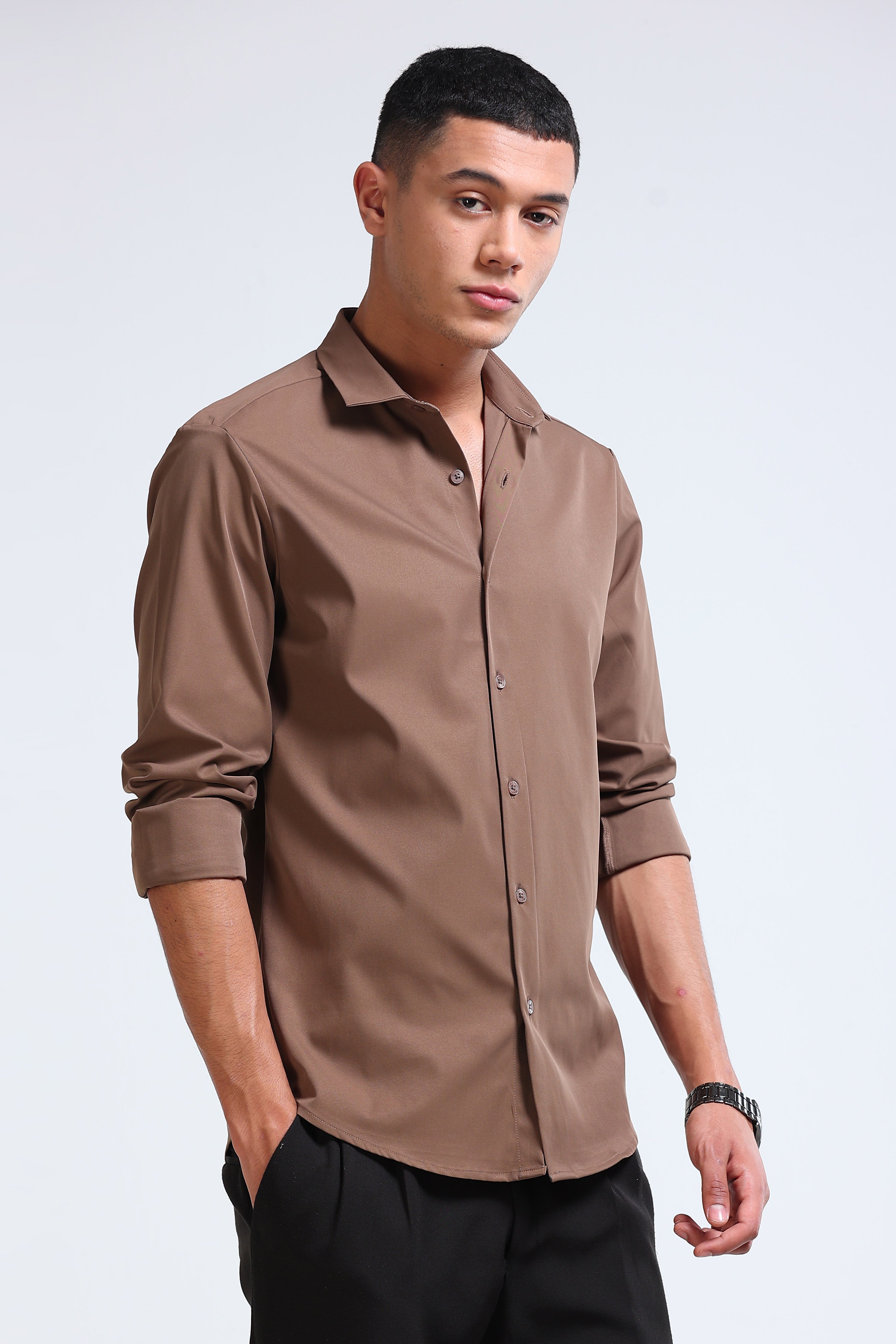 Men Brown Casual Solid Shirt