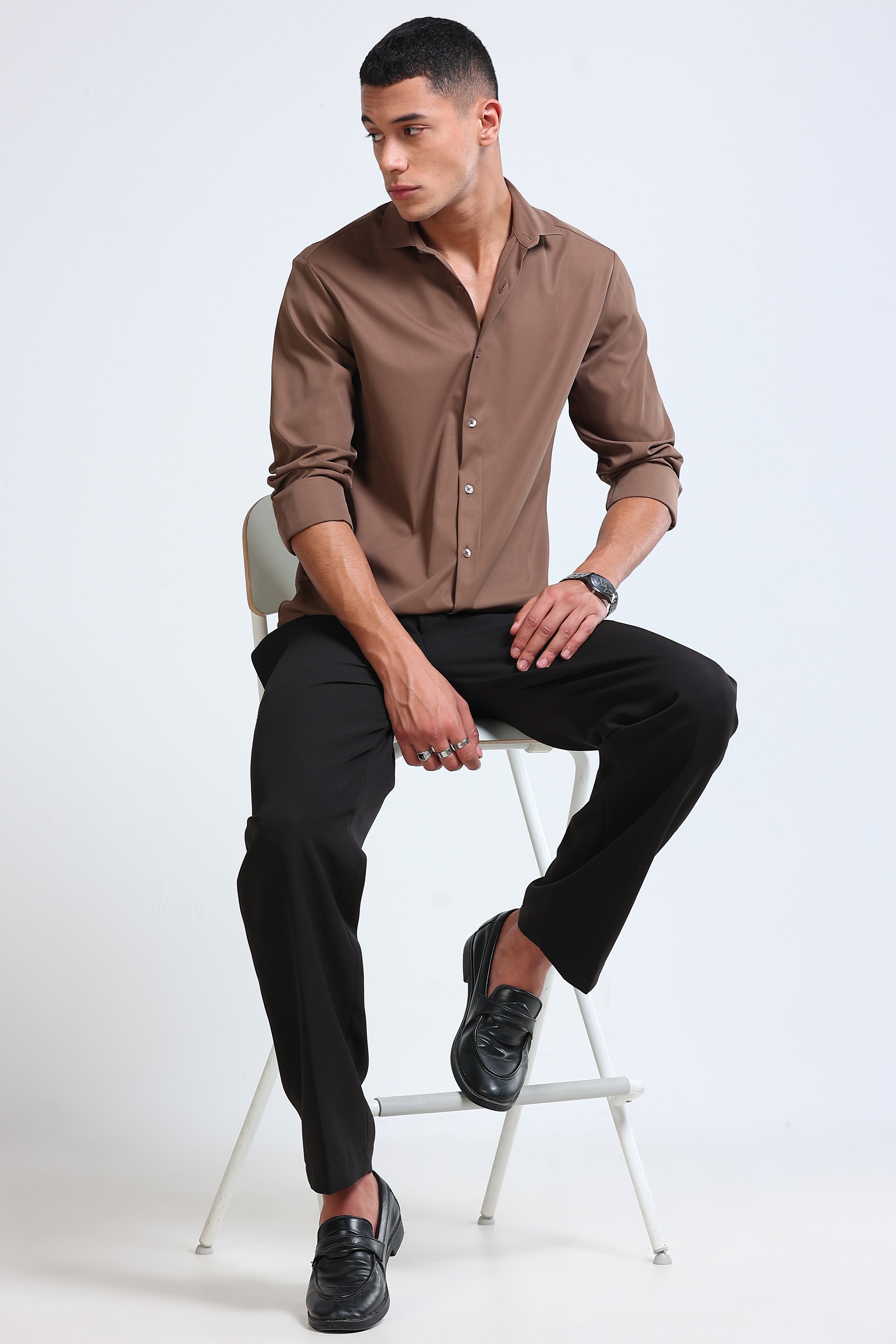 Men Brown Casual Solid Shirt