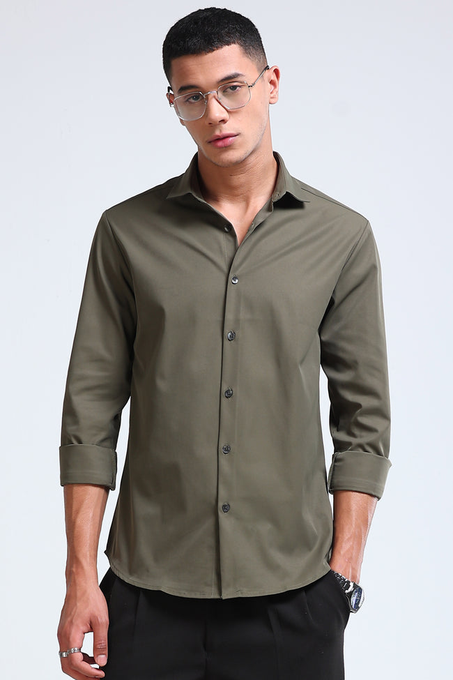 Men Olive Casual Solid Shirt
