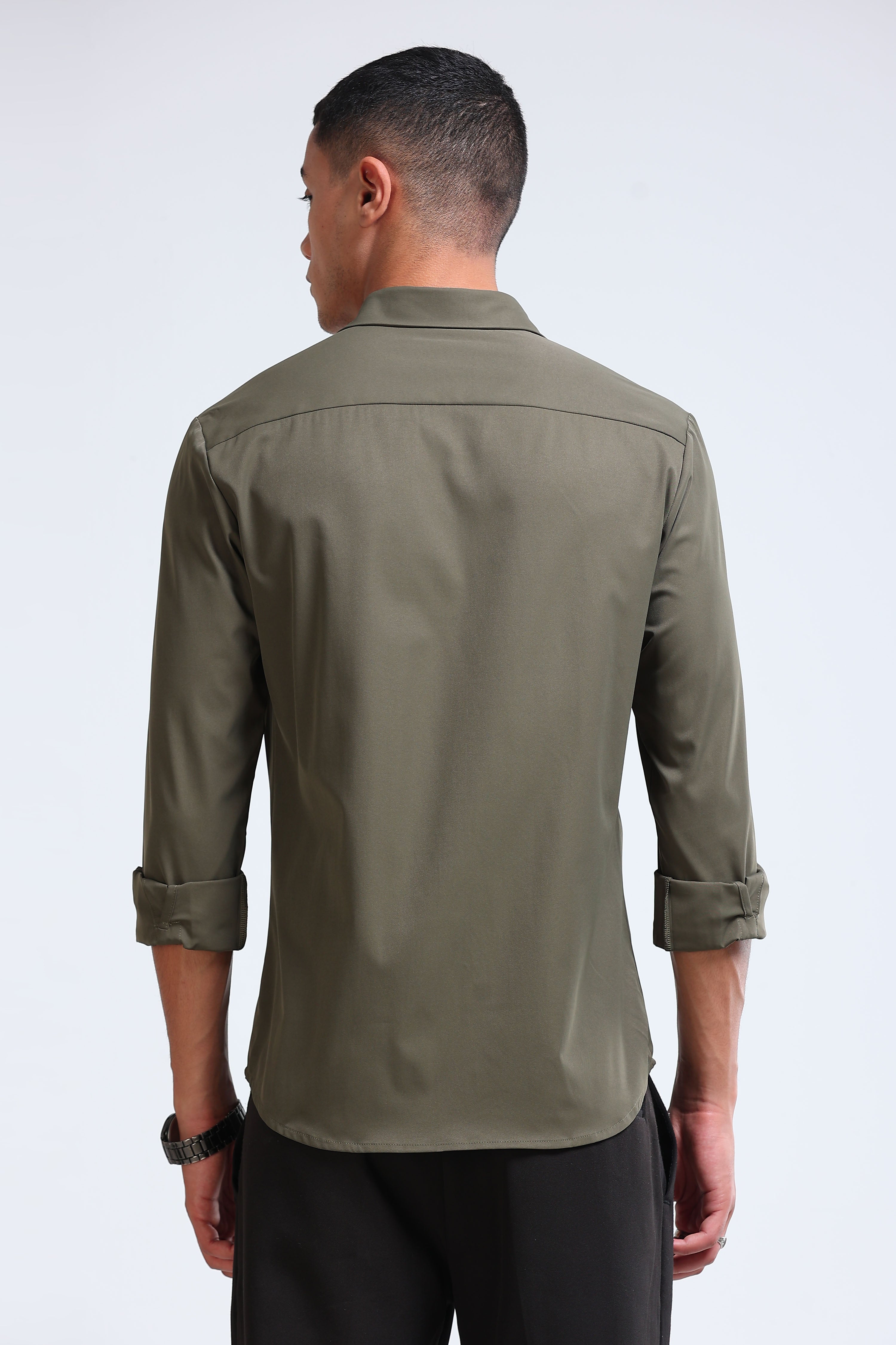 Men Olive Casual Solid Shirt
