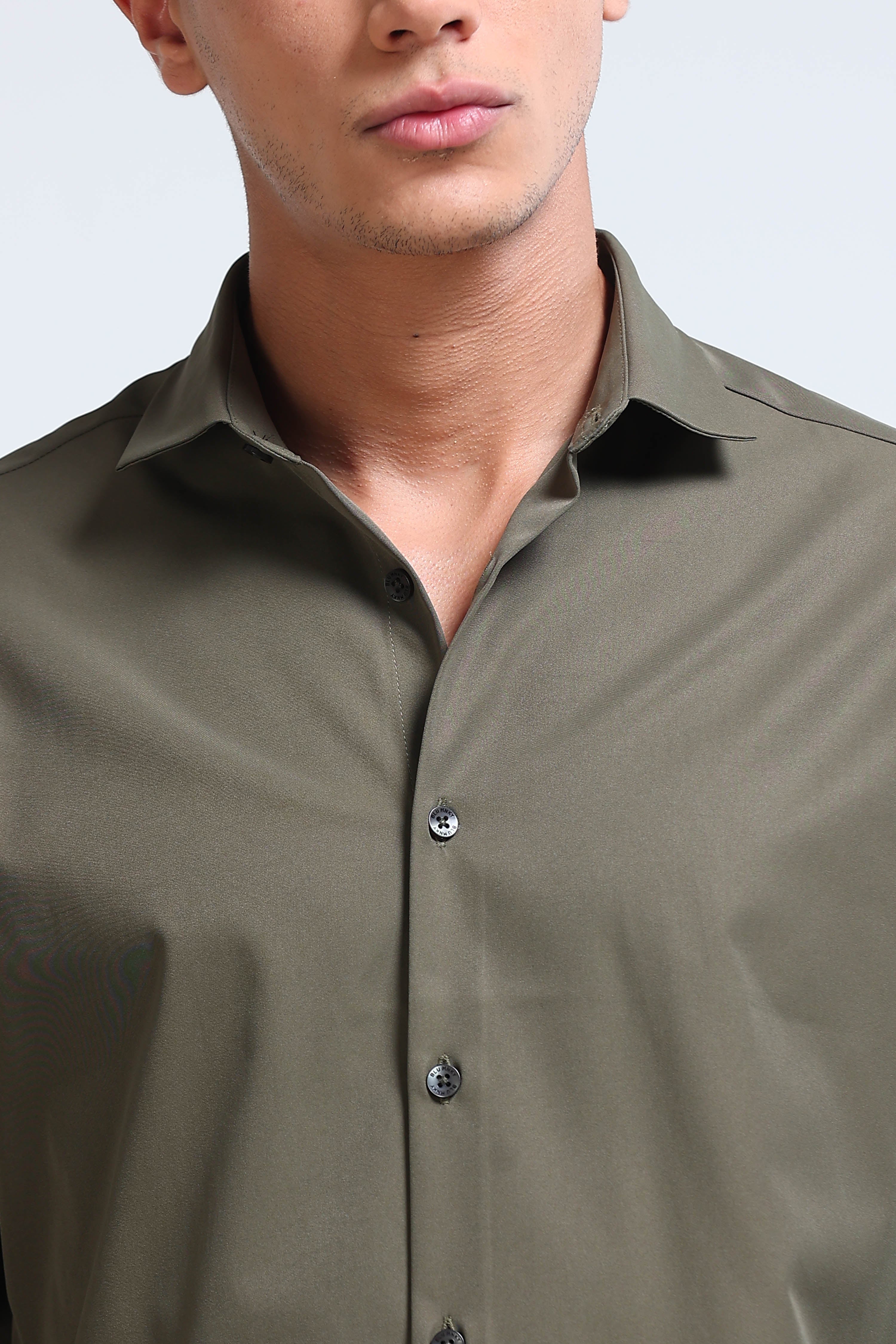 Men Olive Casual Solid Shirt