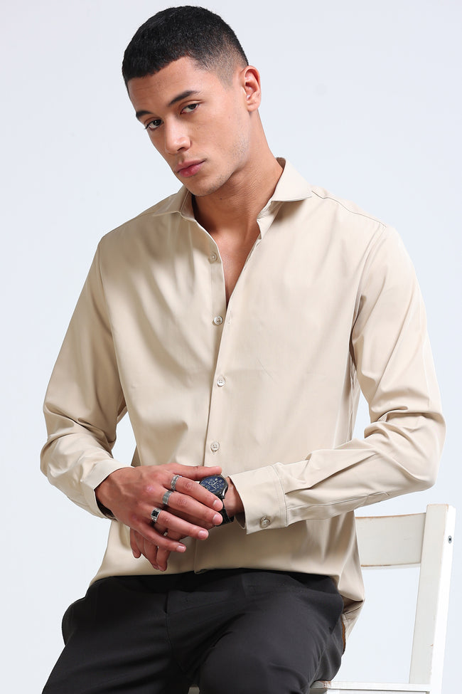 Men Beige Casual Solid Shirt