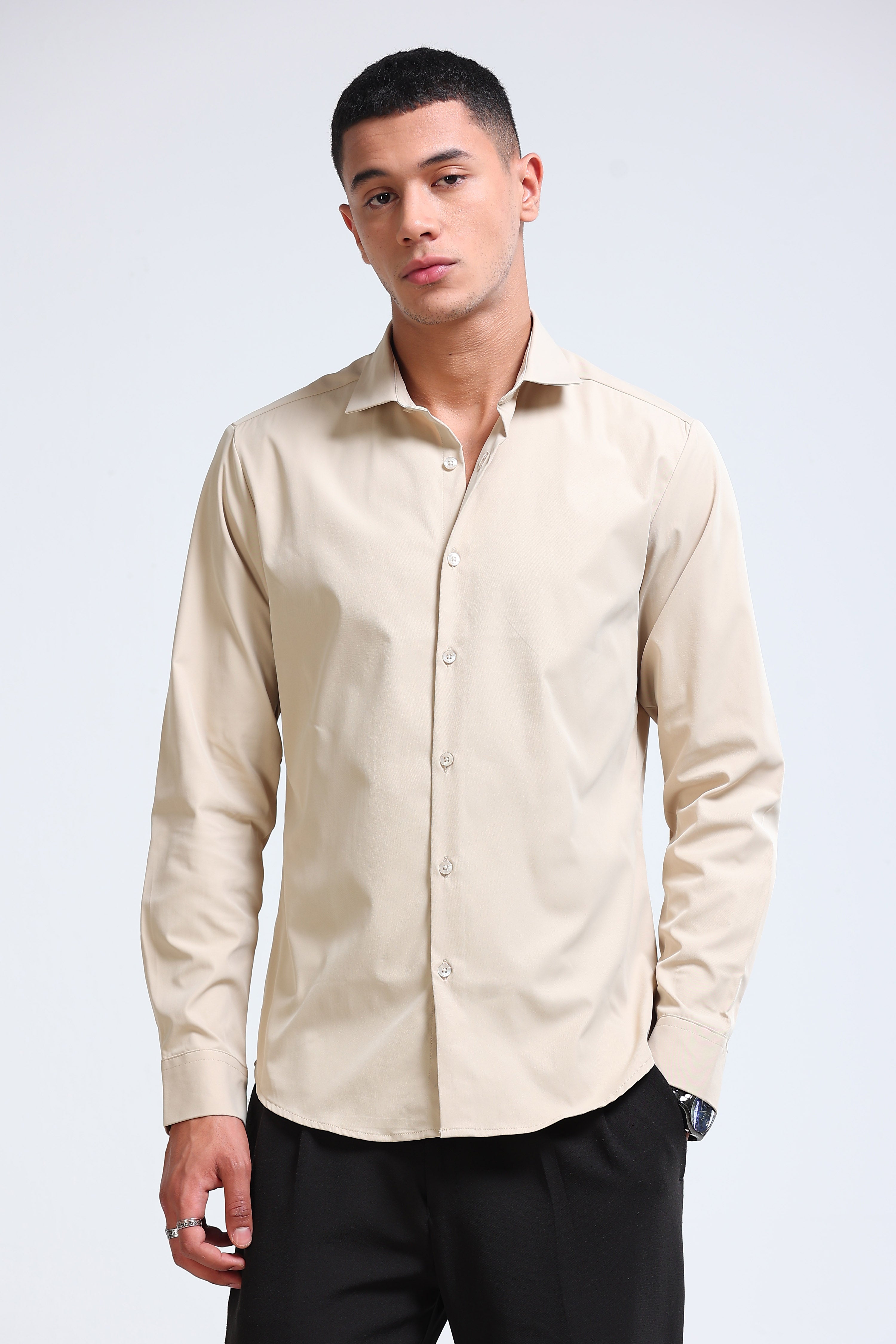 Men Beige Casual Solid Shirt
