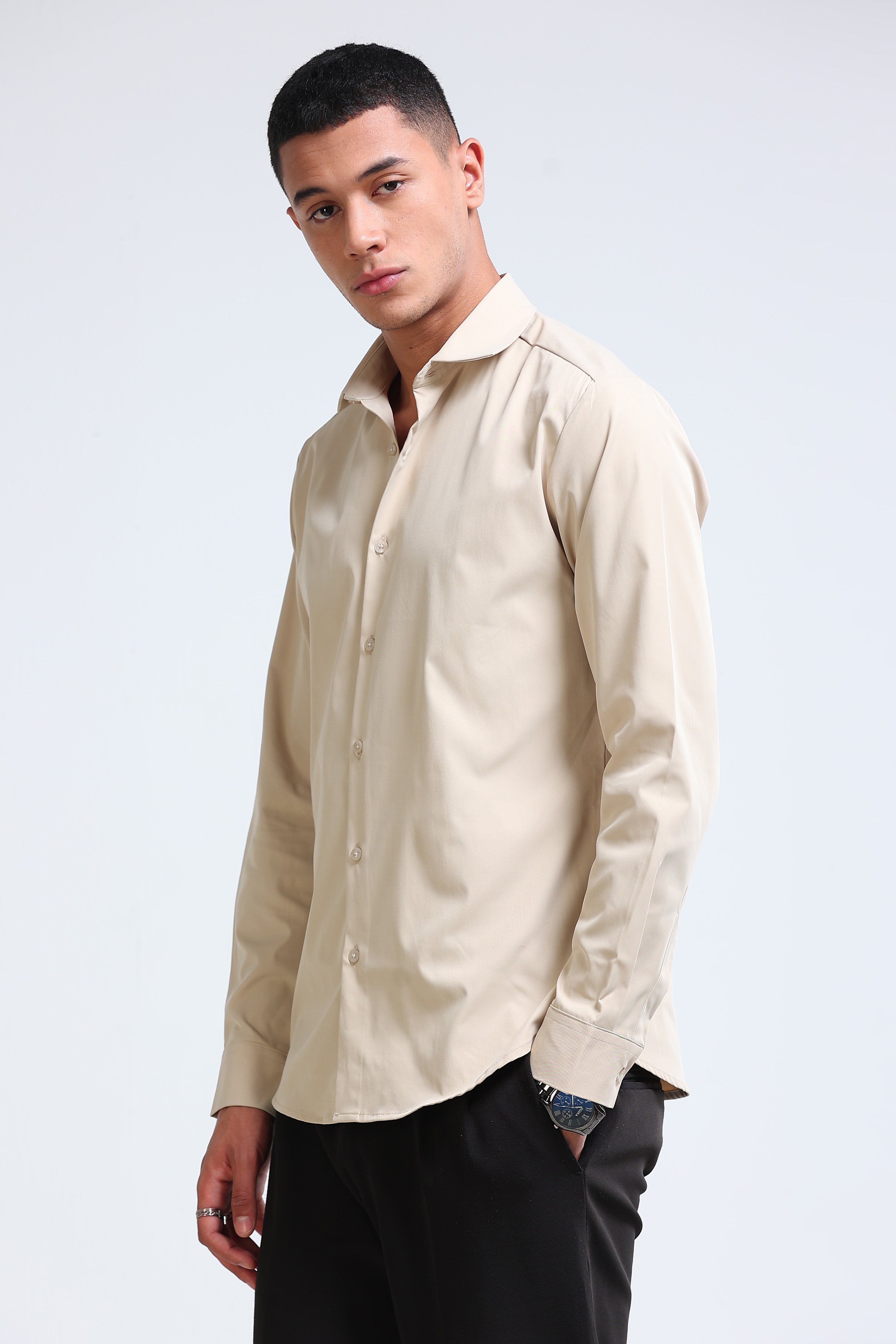 Men Beige Casual Solid Shirt