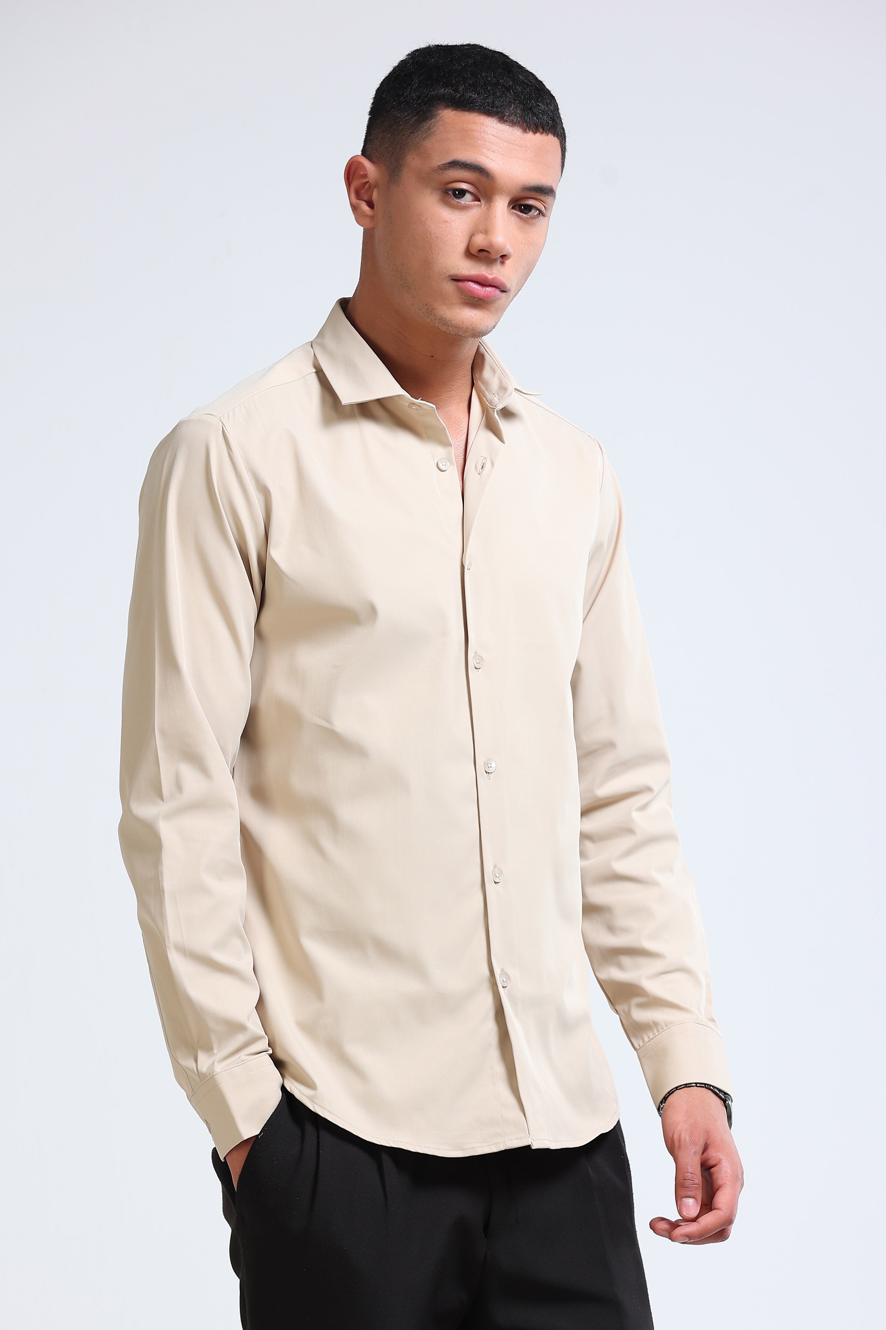 Men Beige Casual Solid Shirt