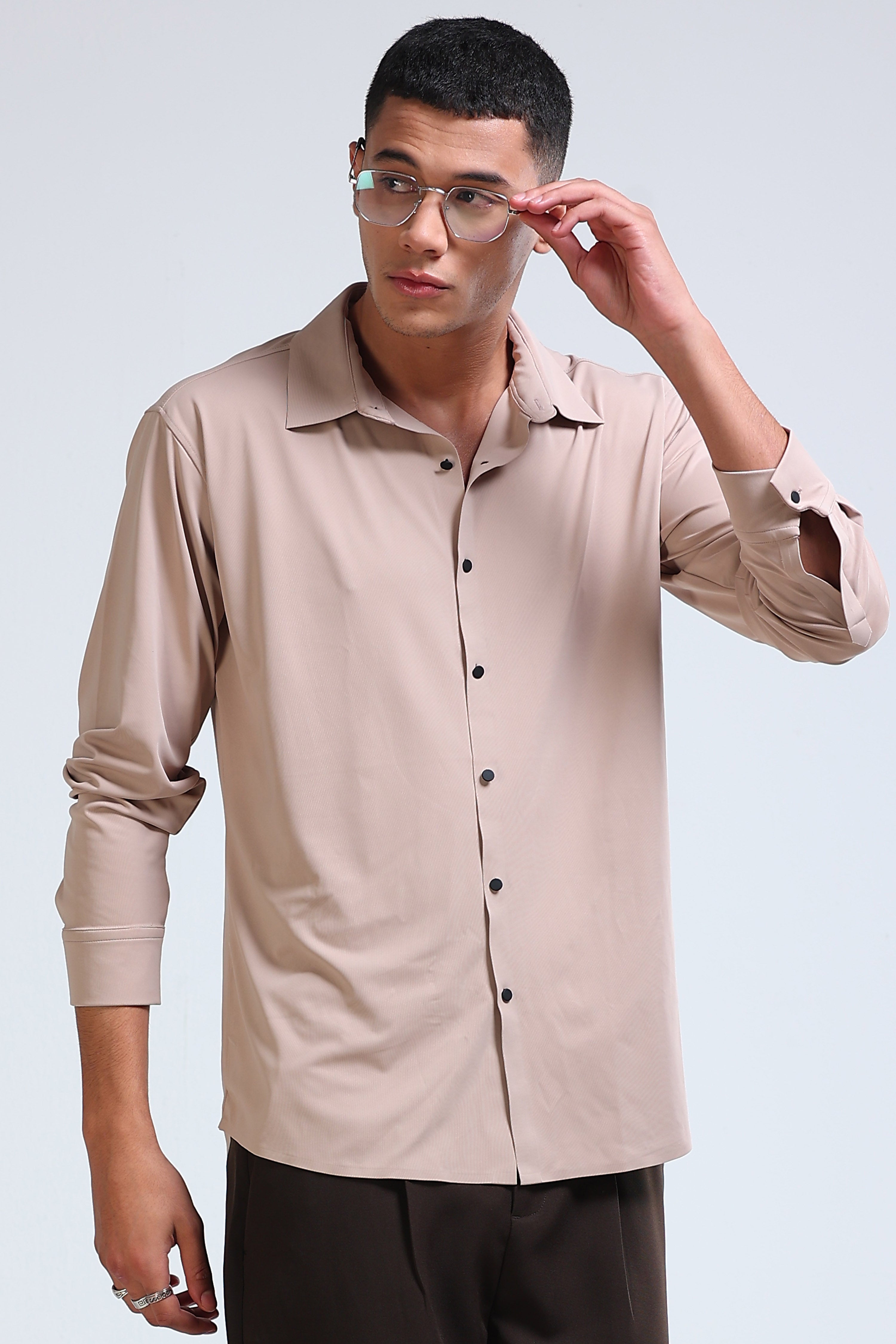 Men Beige Knitted Viscose Shirt