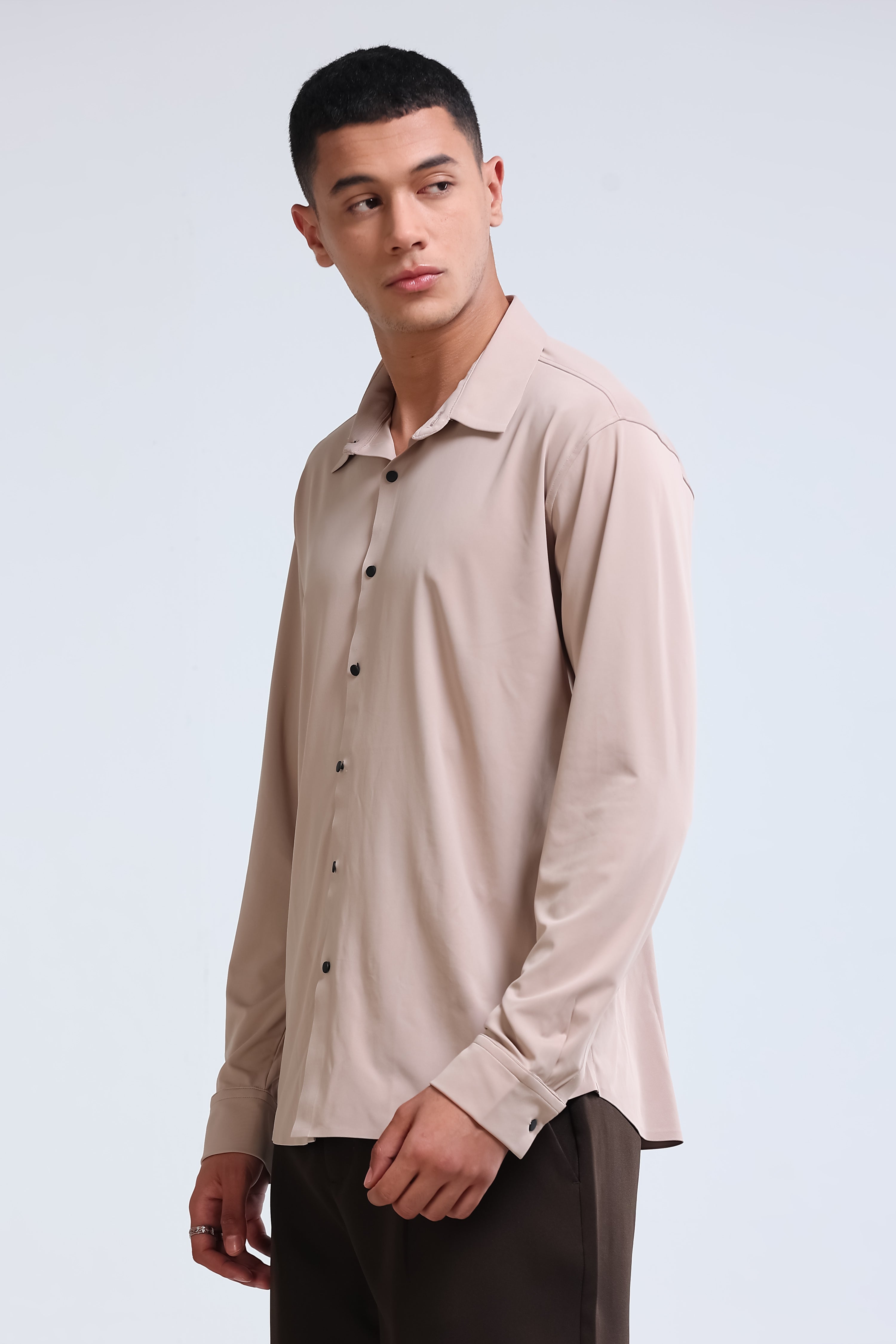 Men Beige Knitted Viscose Shirt