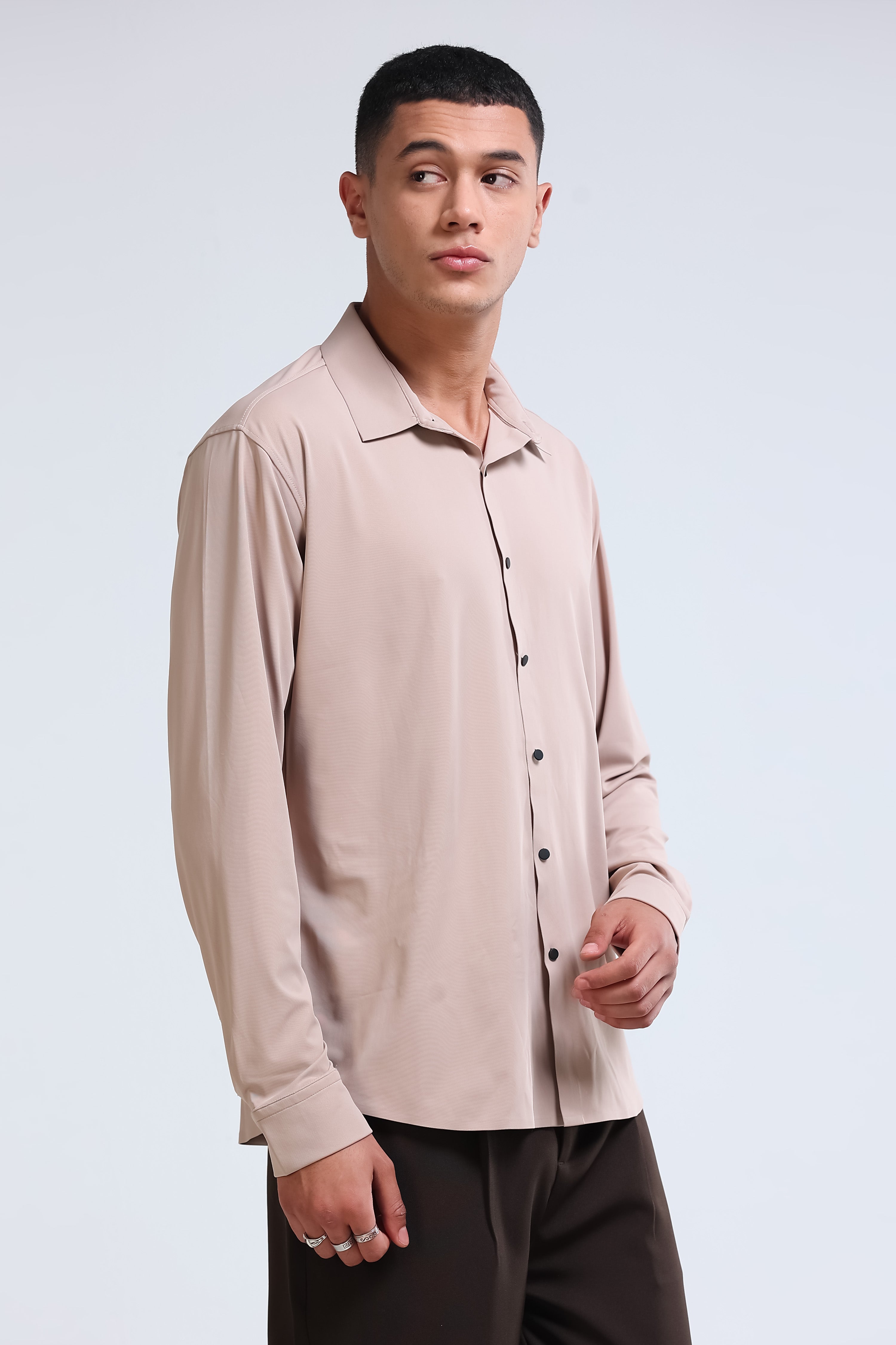 Men Beige Knitted Viscose Shirt