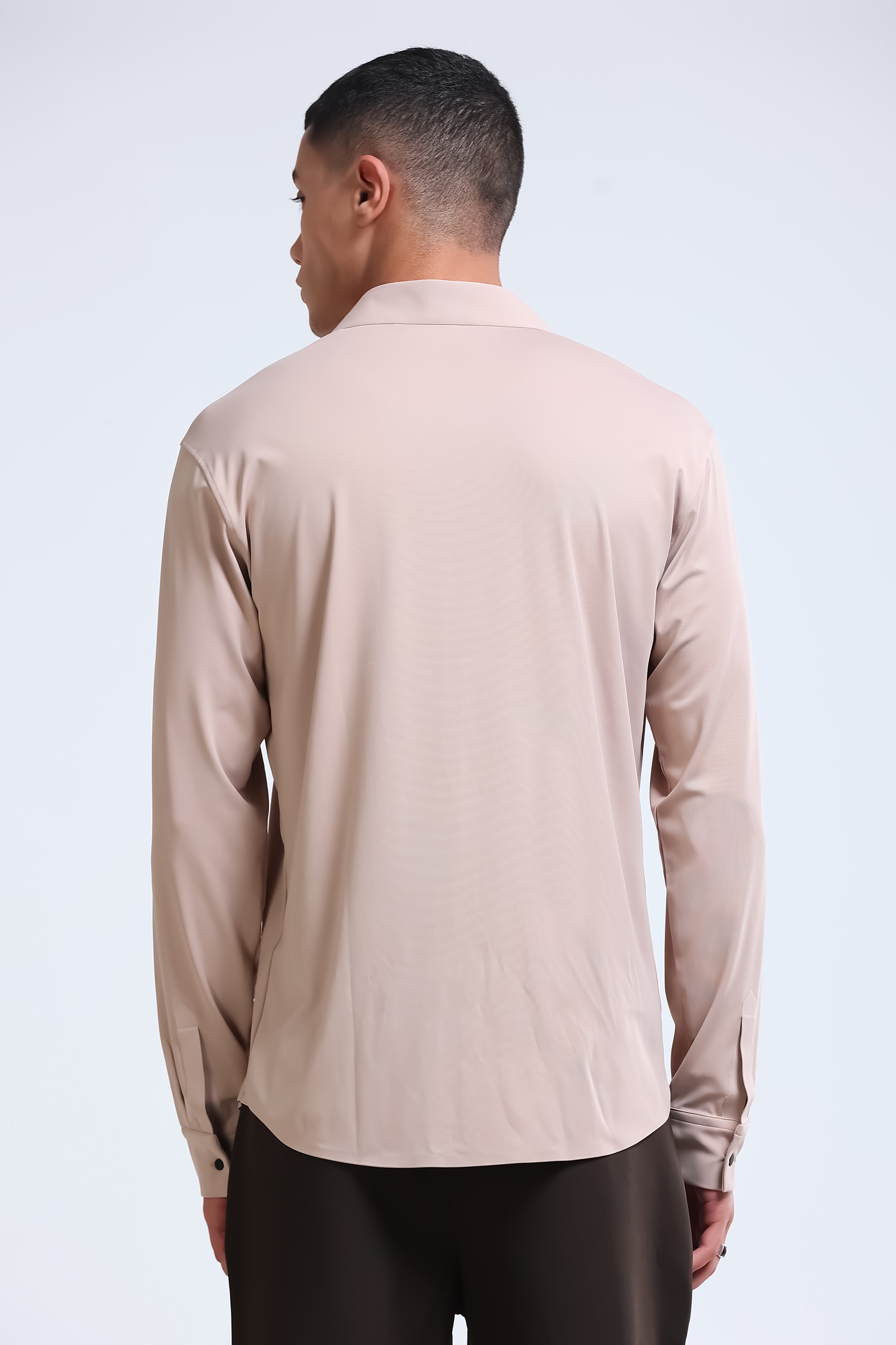 Men Beige Knitted Viscose Shirt