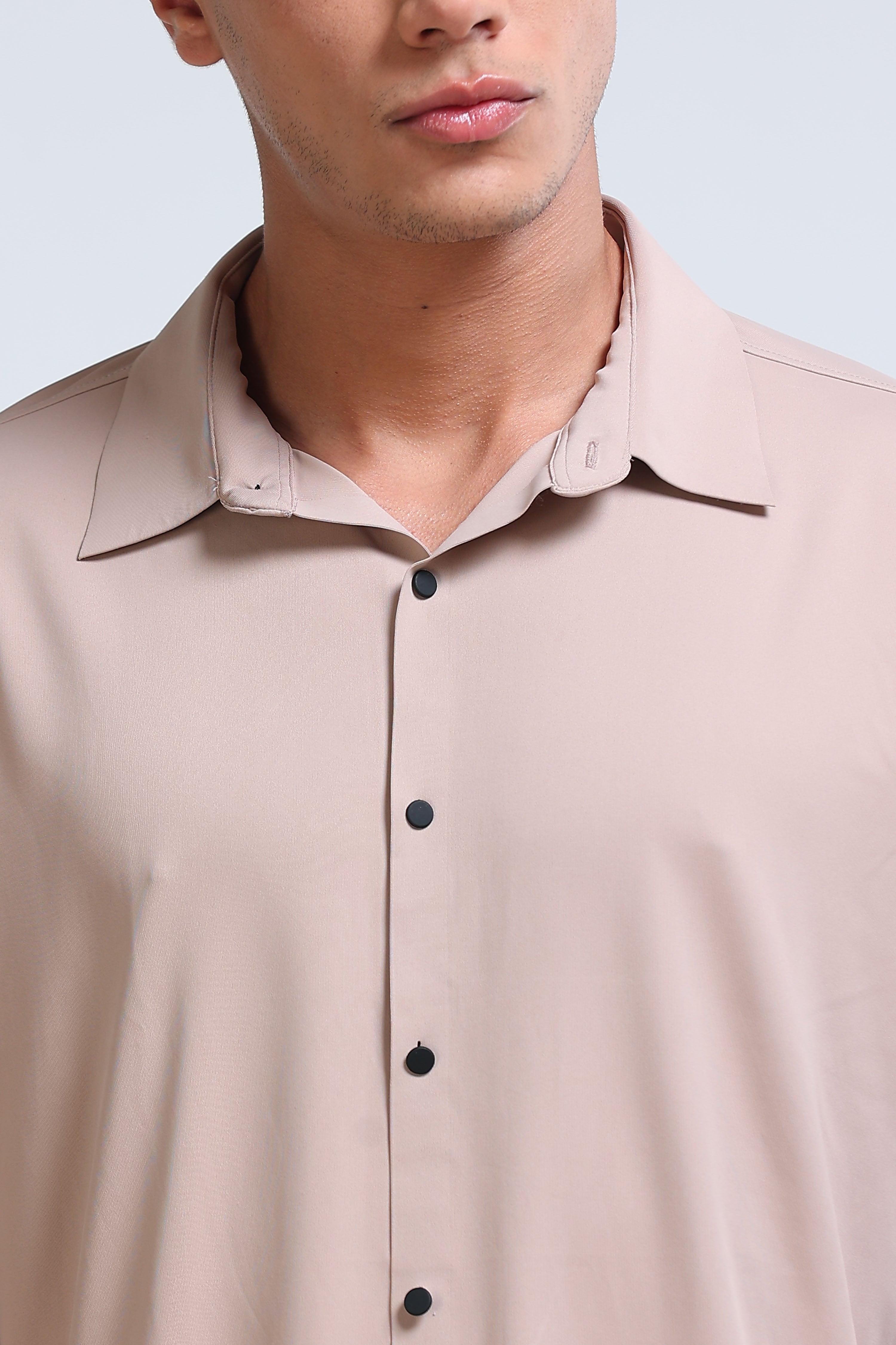 Men Beige Knitted Viscose Shirt