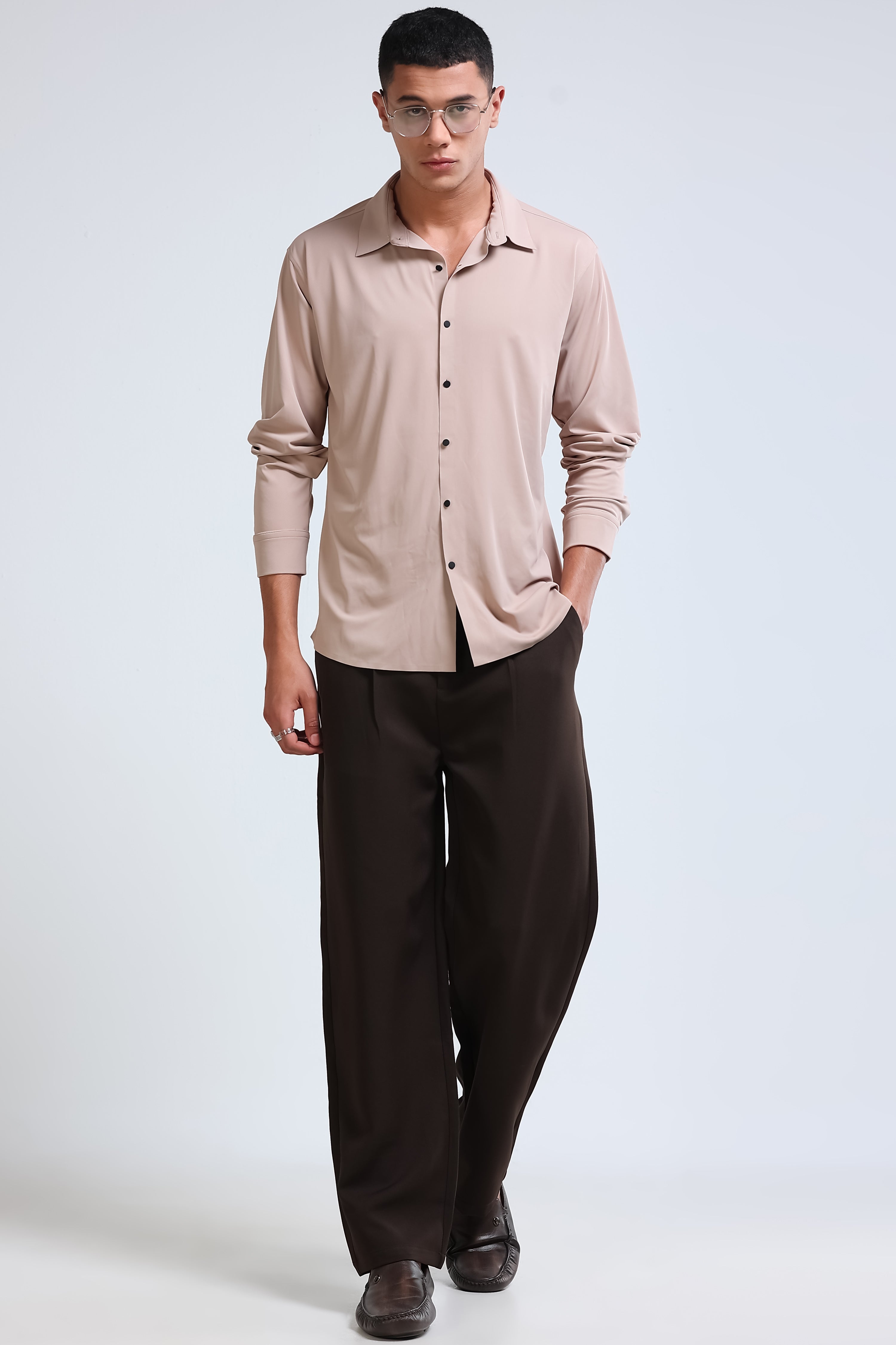 Men Beige Knitted Viscose Shirt
