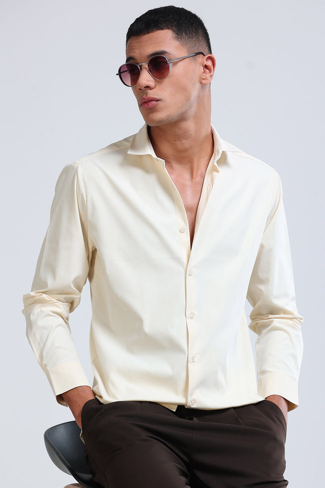 Men Off White Casual Solid Shirt