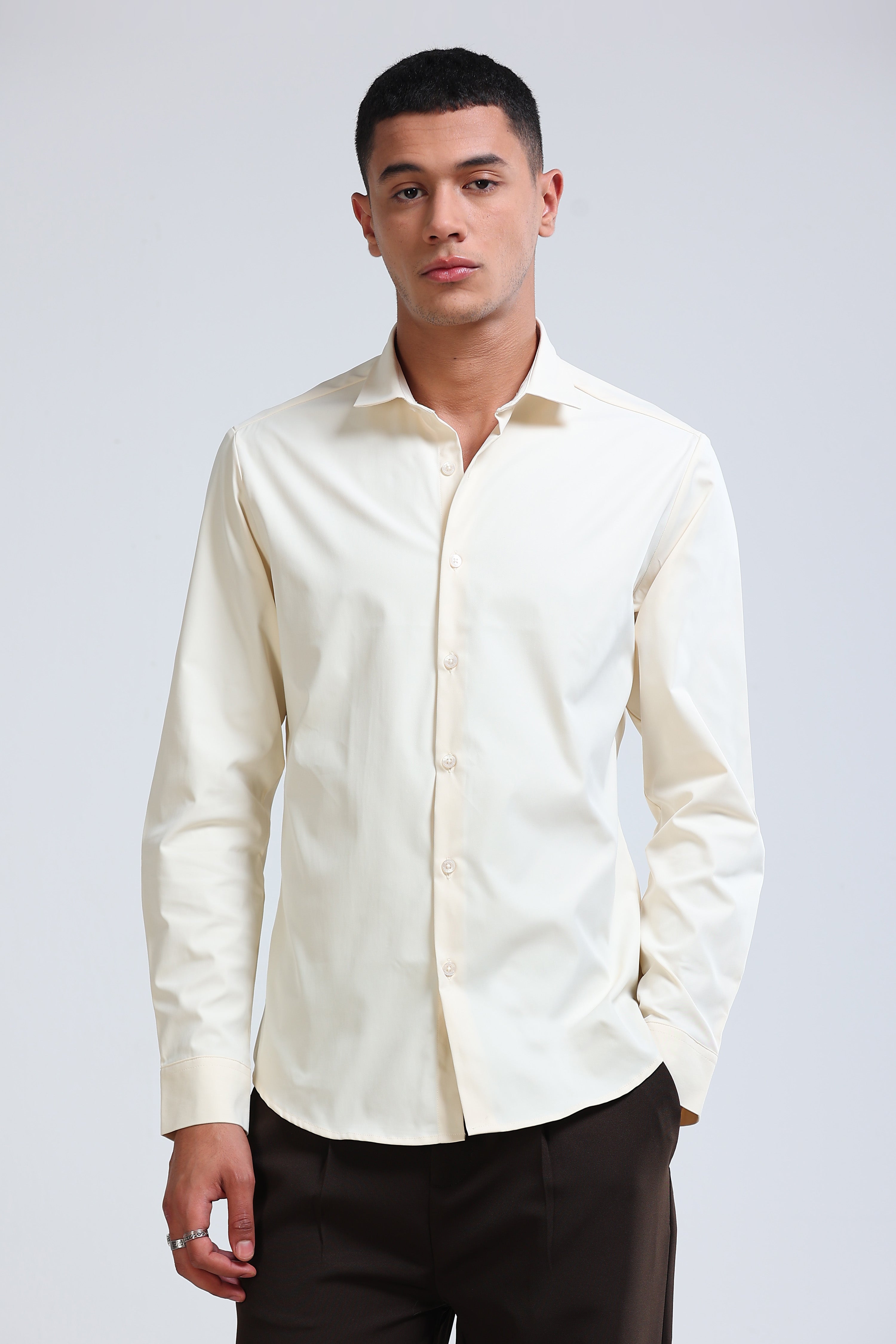 Men Off White Casual Solid Shirt