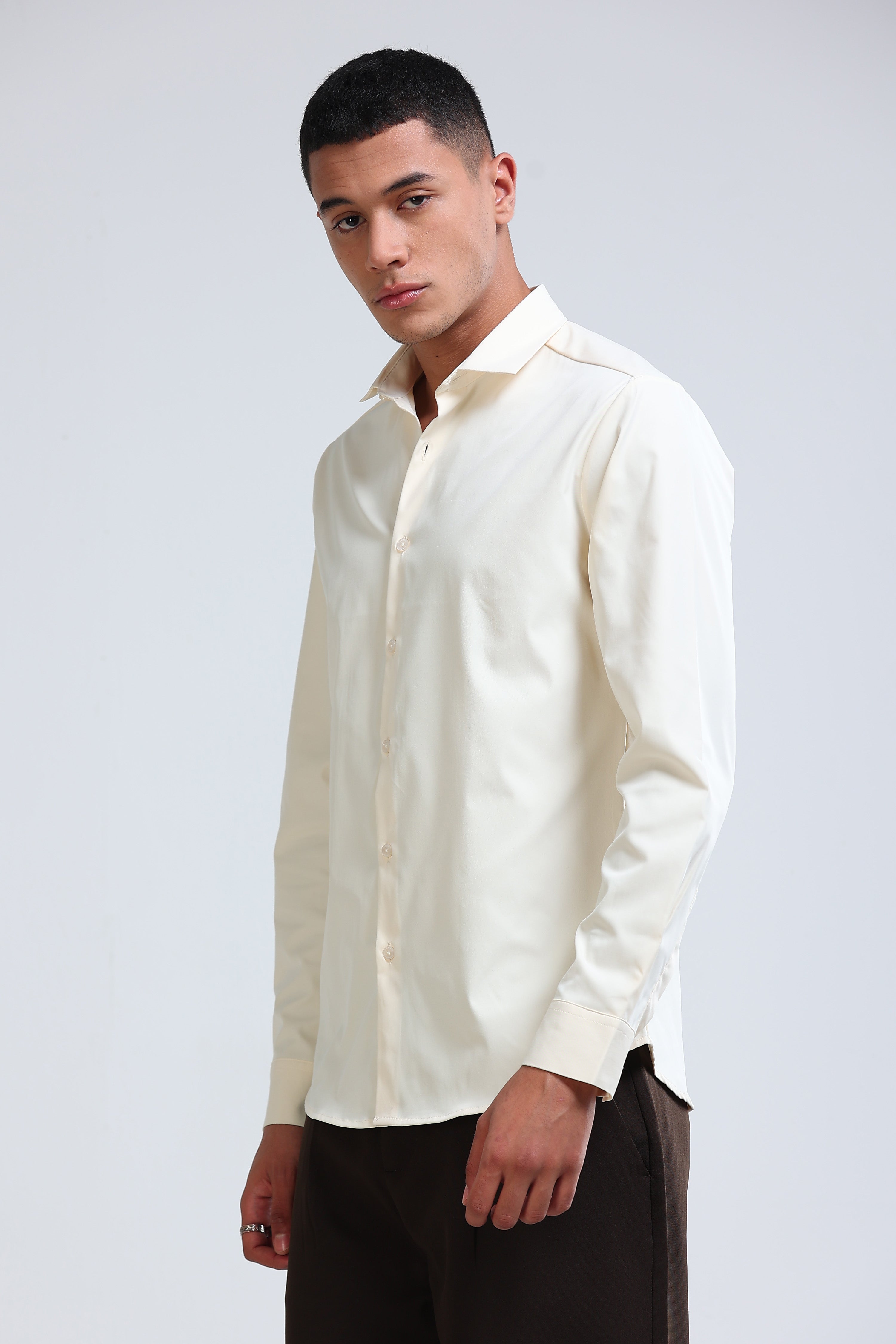 Men Off White Casual Solid Shirt
