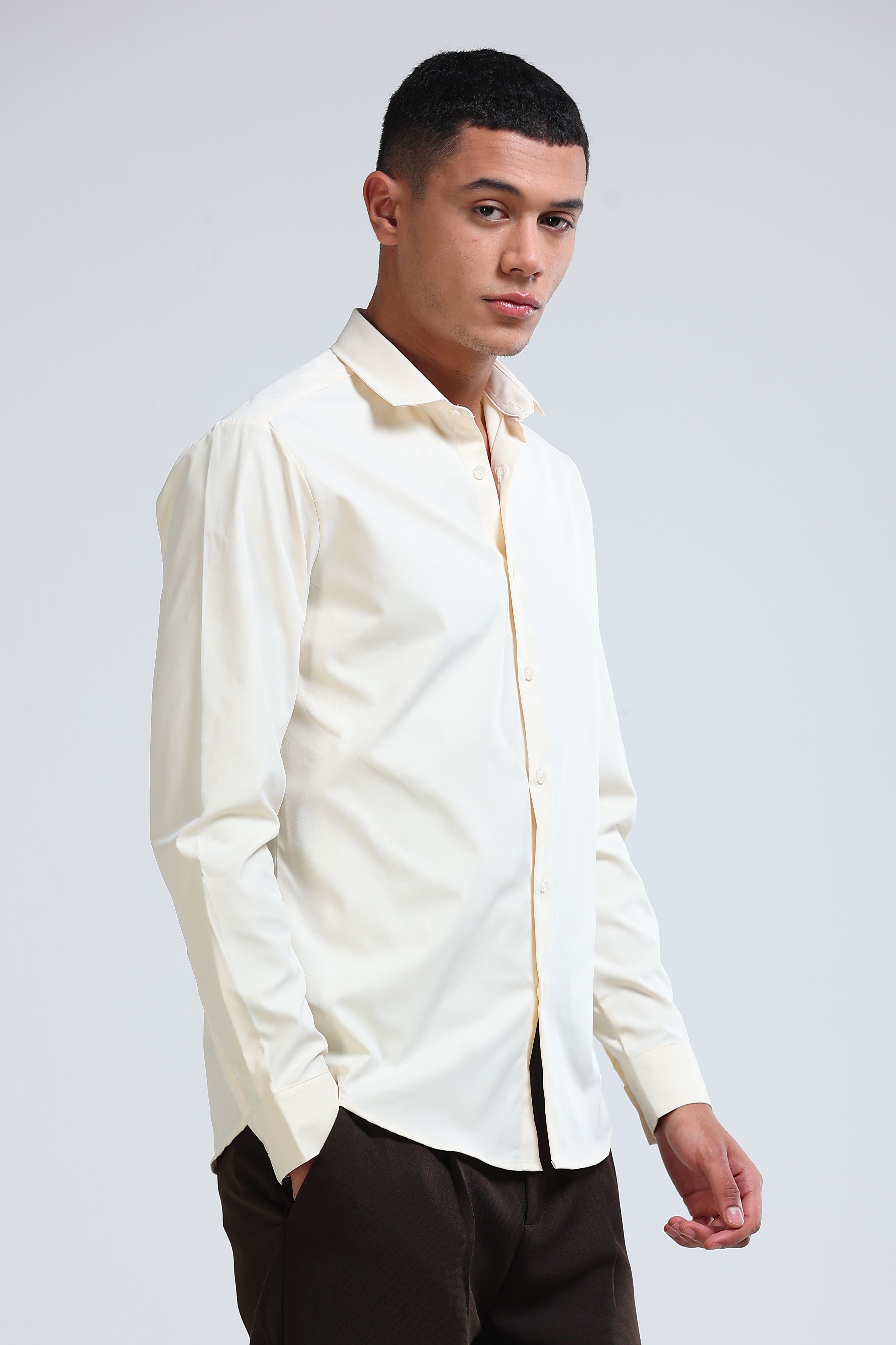 Men Off White Casual Solid Shirt
