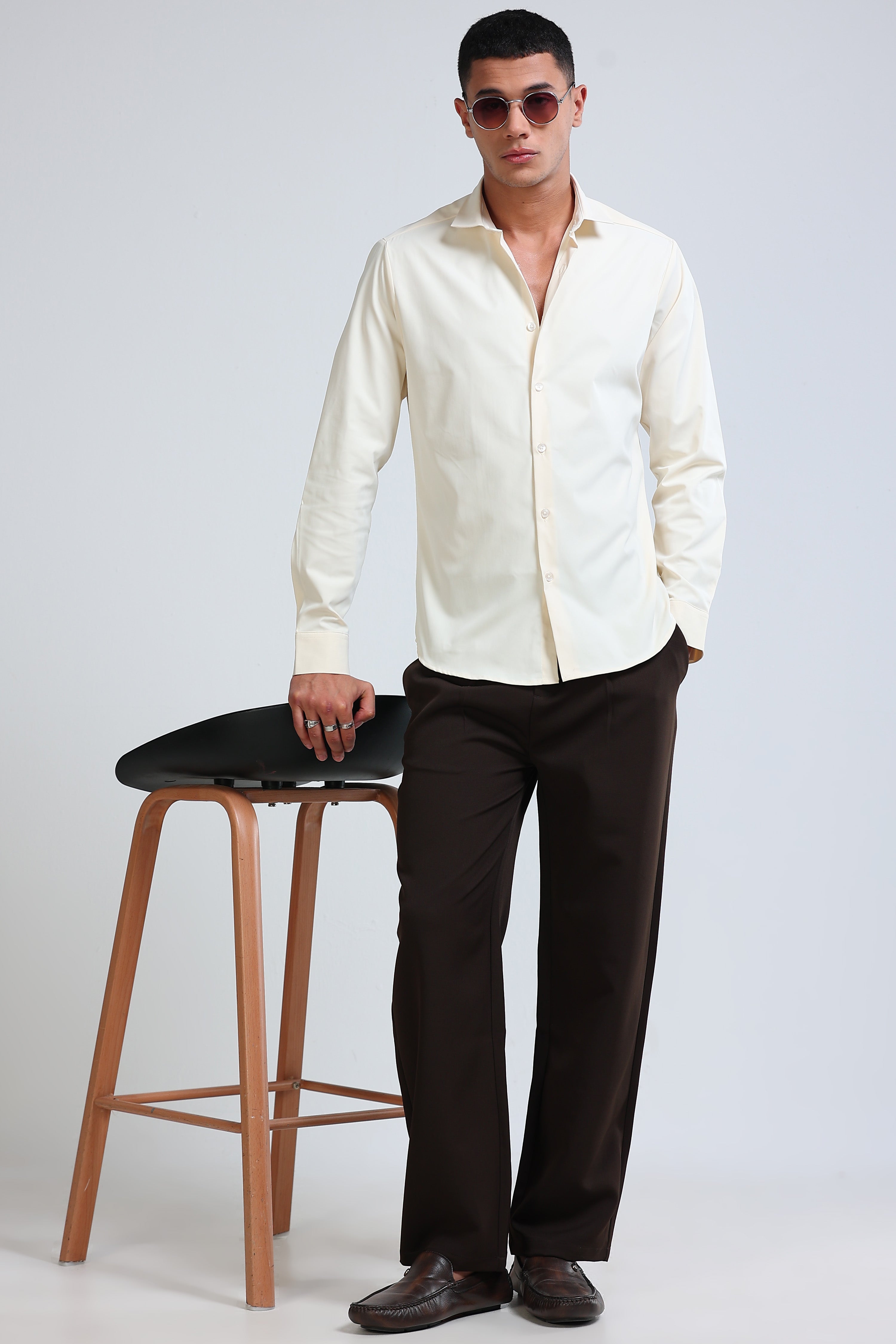 Men Off White Casual Solid Shirt