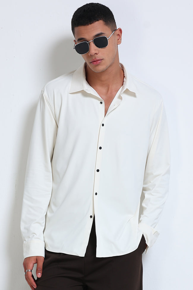 Men Off White Knitted Viscose Shirt