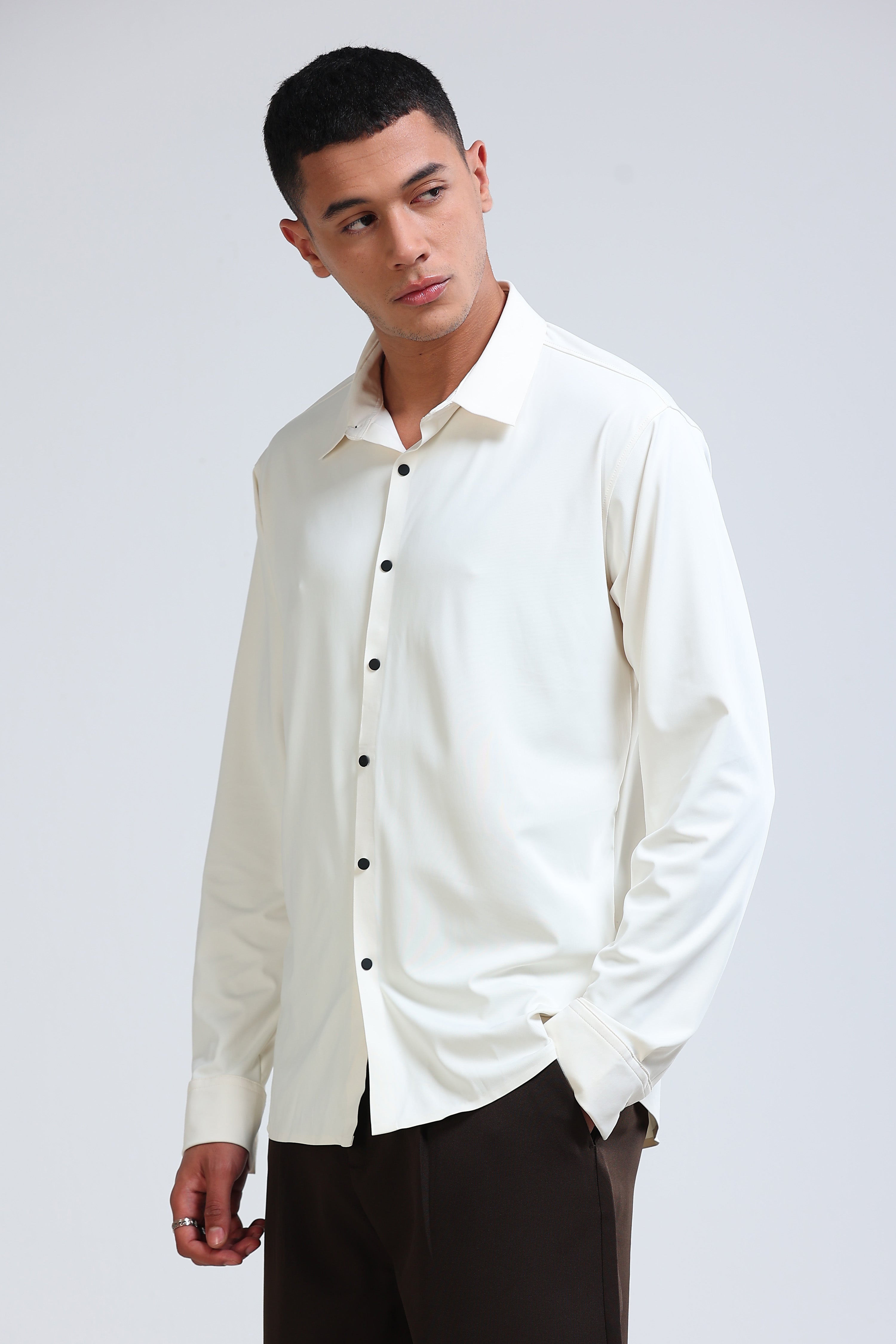 Men Off White Knitted Viscose Shirt