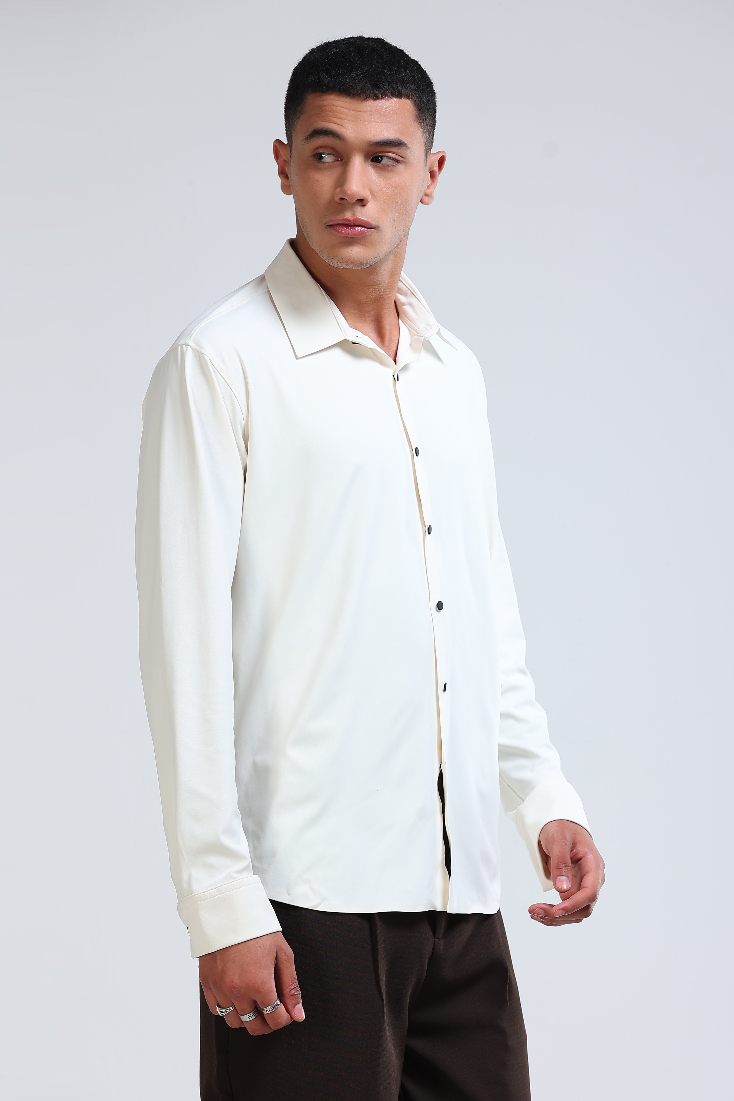 Men Off White Knitted Viscose Shirt