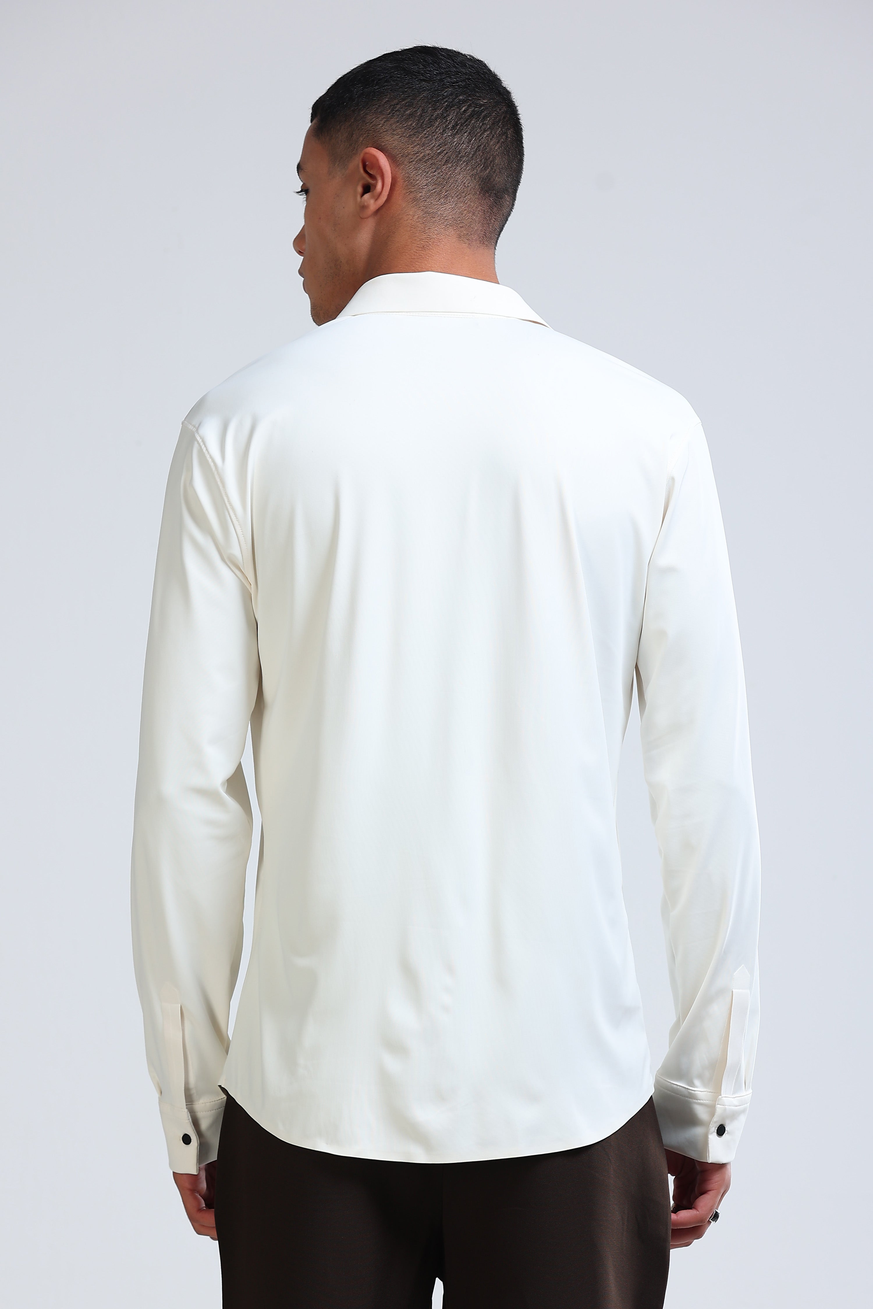 Men Off White Knitted Viscose Shirt