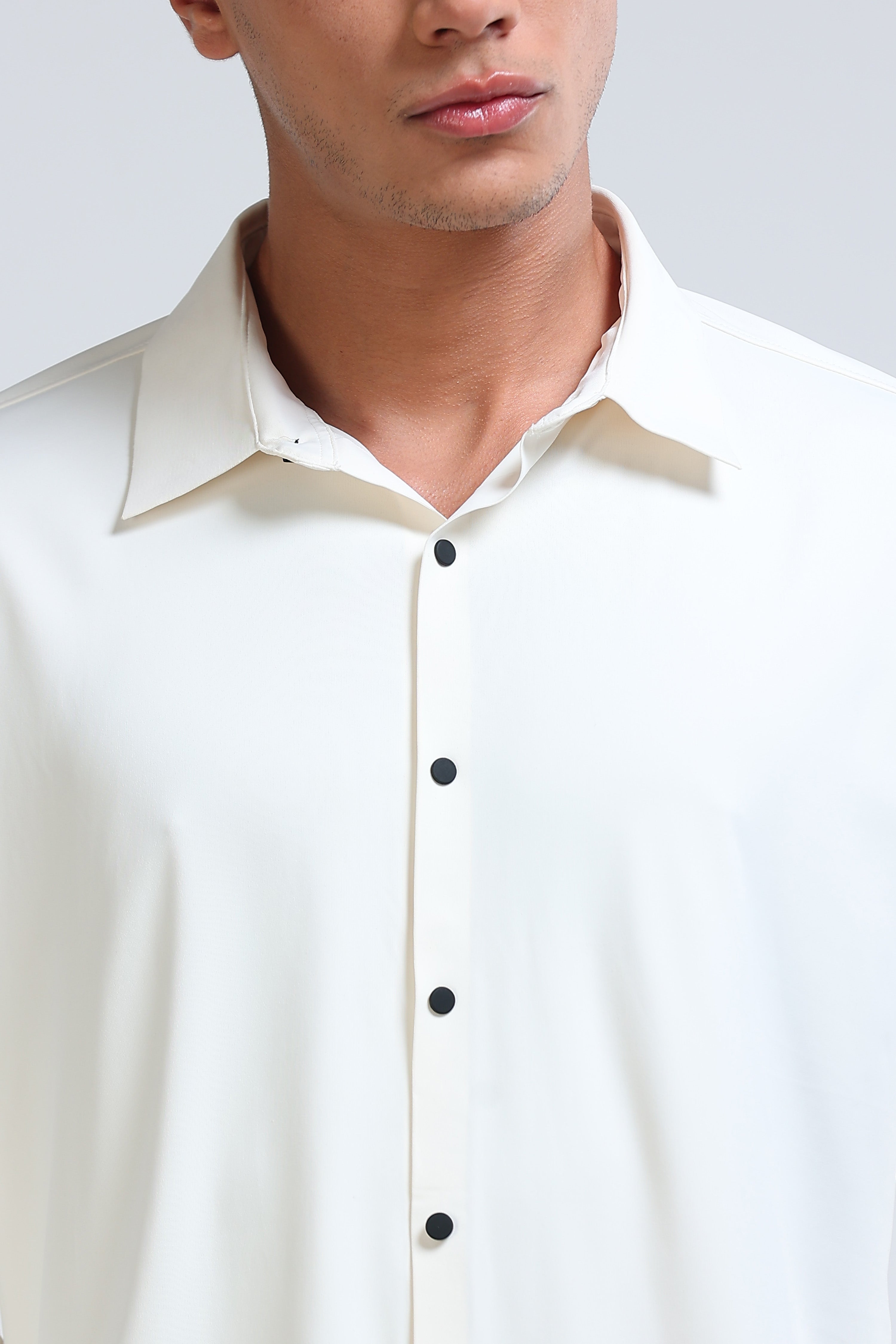 Men Off White Knitted Viscose Shirt