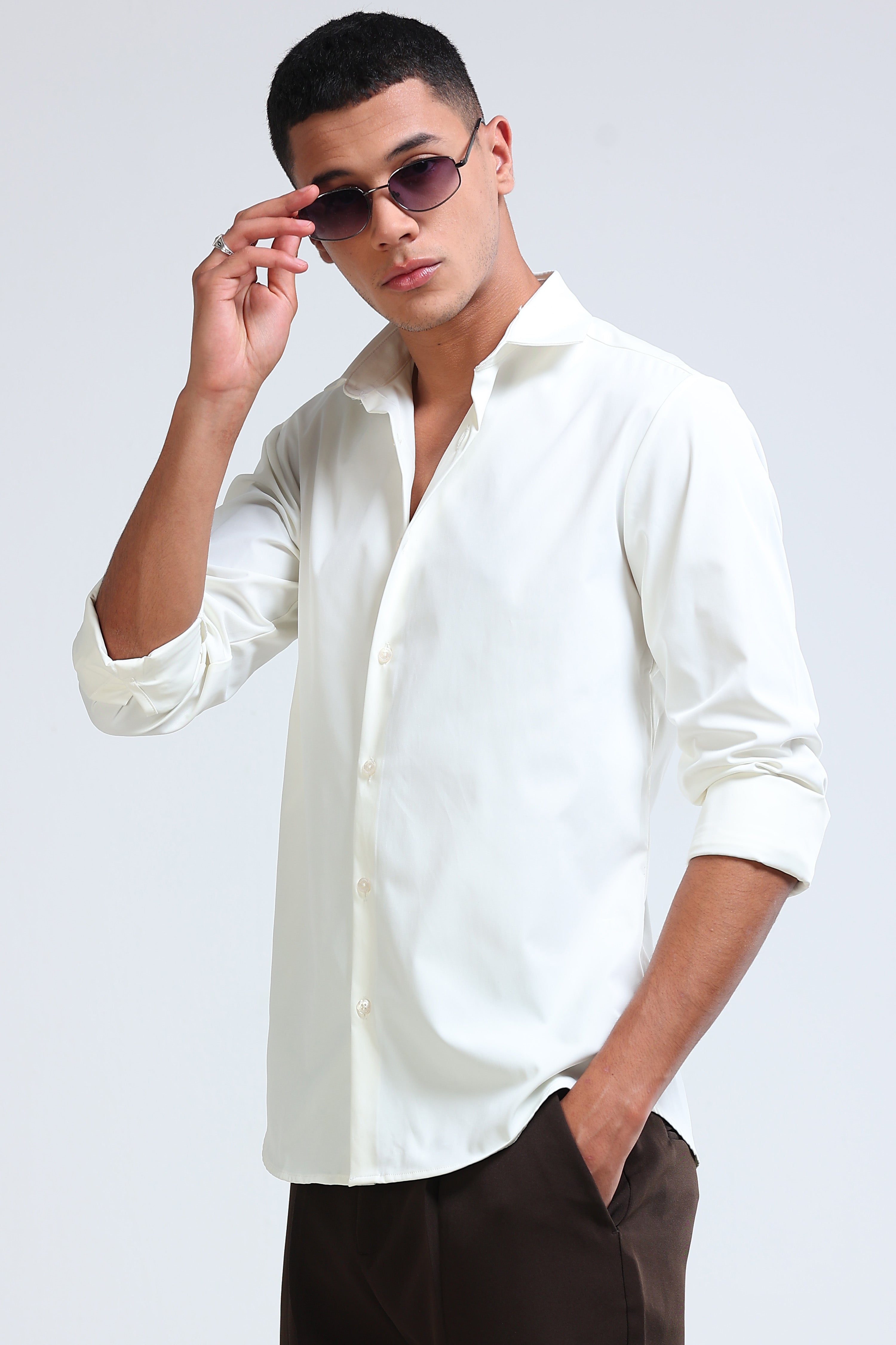 Men White Casual Solid Shirt