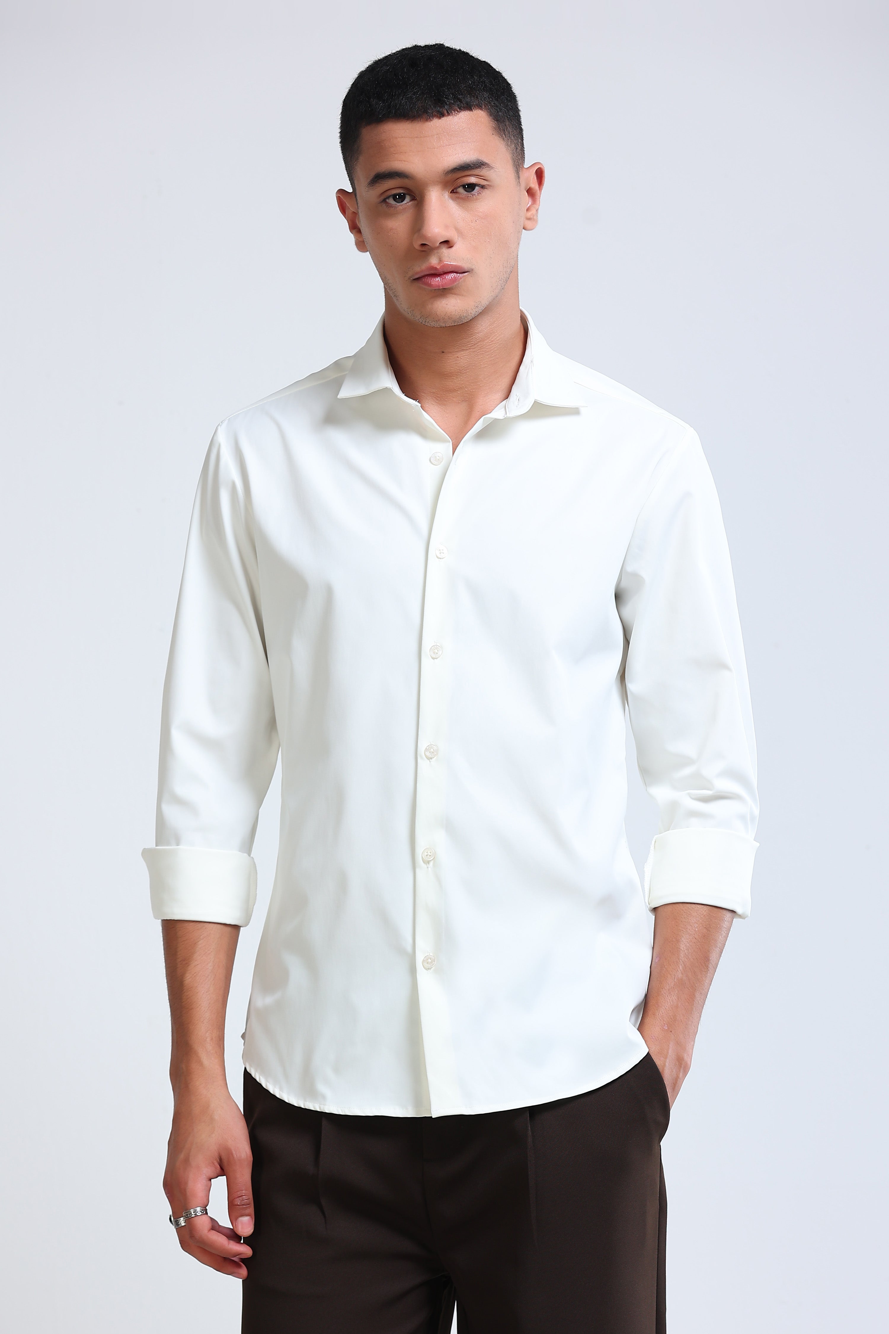 Men White Casual Solid Shirt