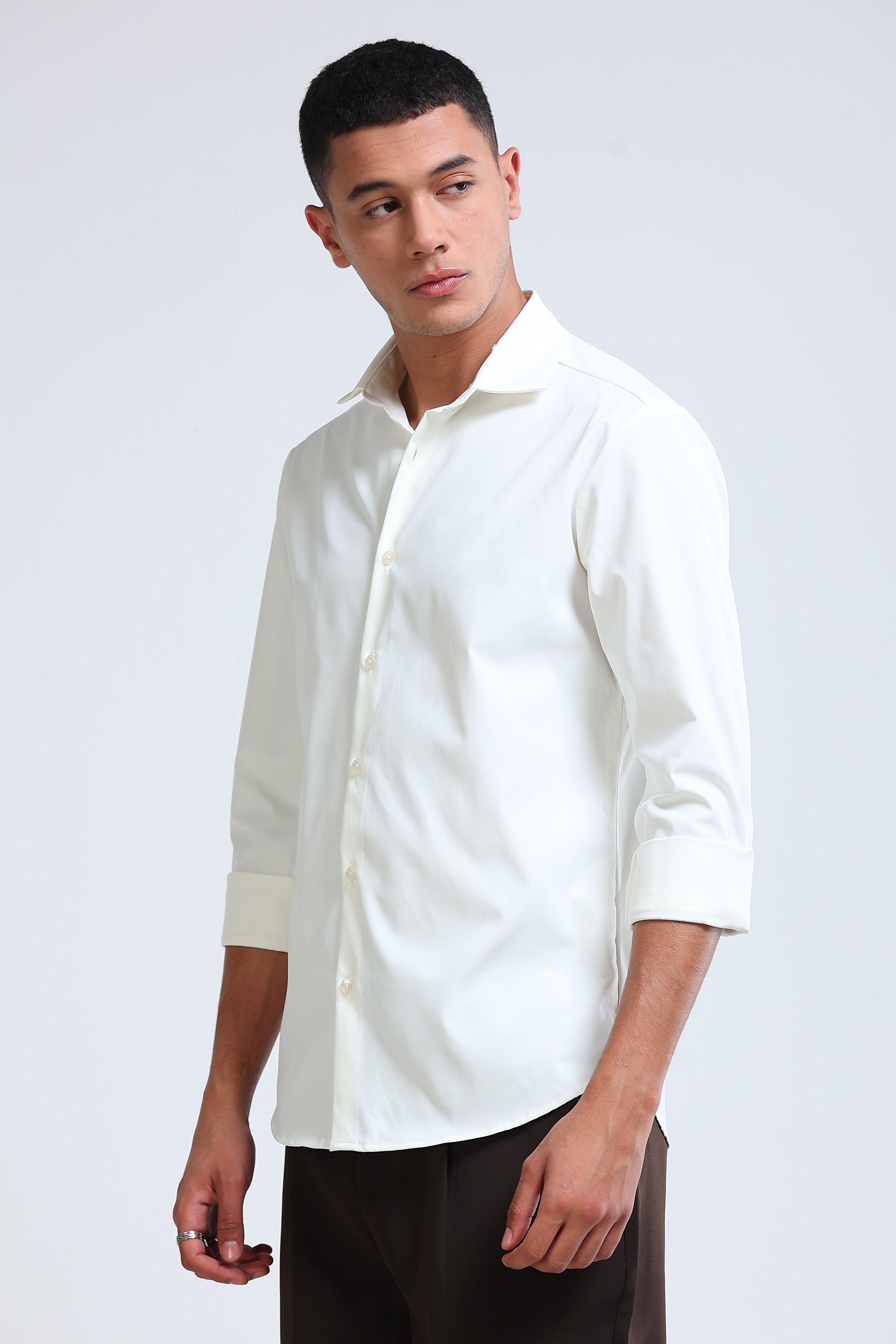 Men White Casual Solid Shirt