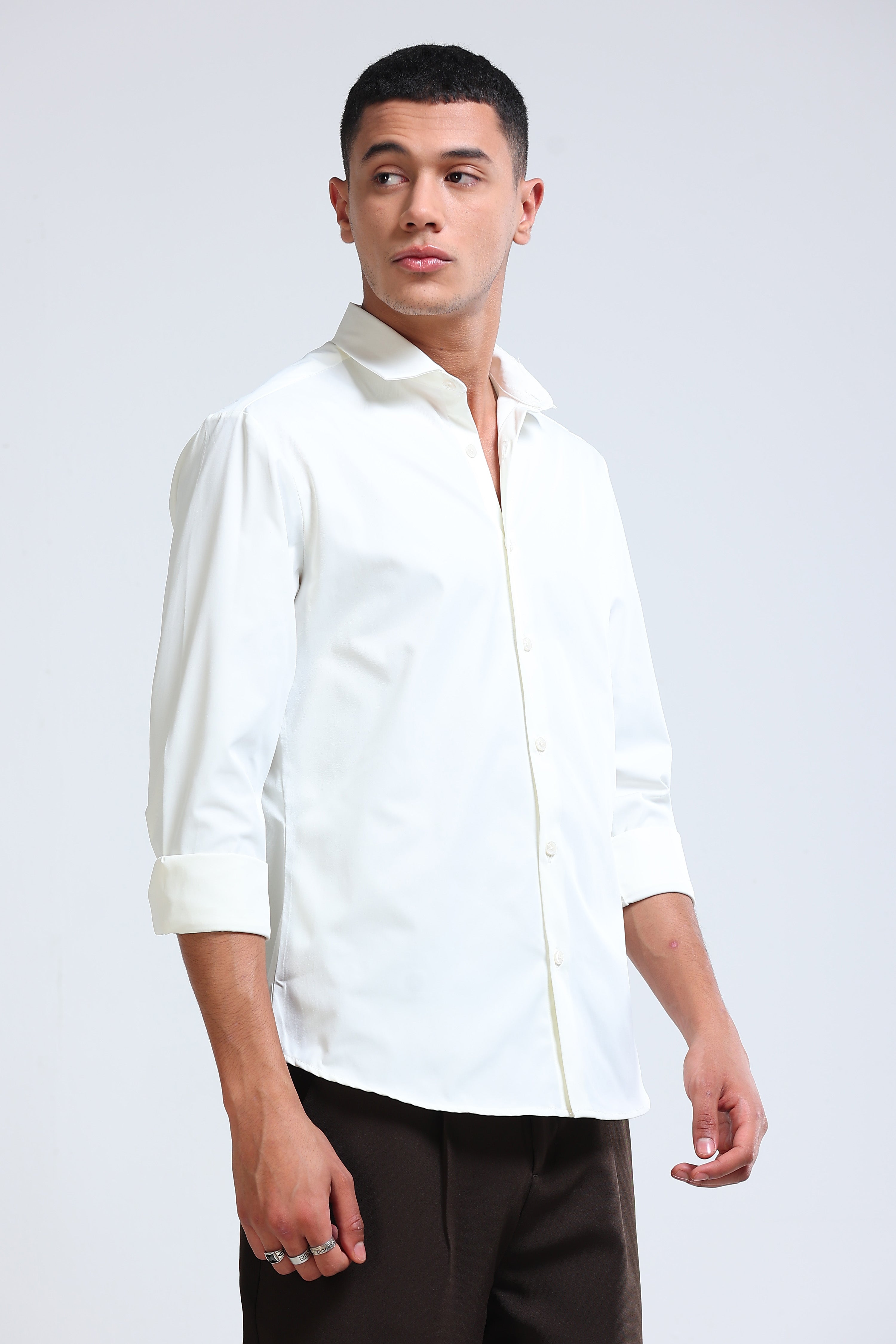 Men White Casual Solid Shirt