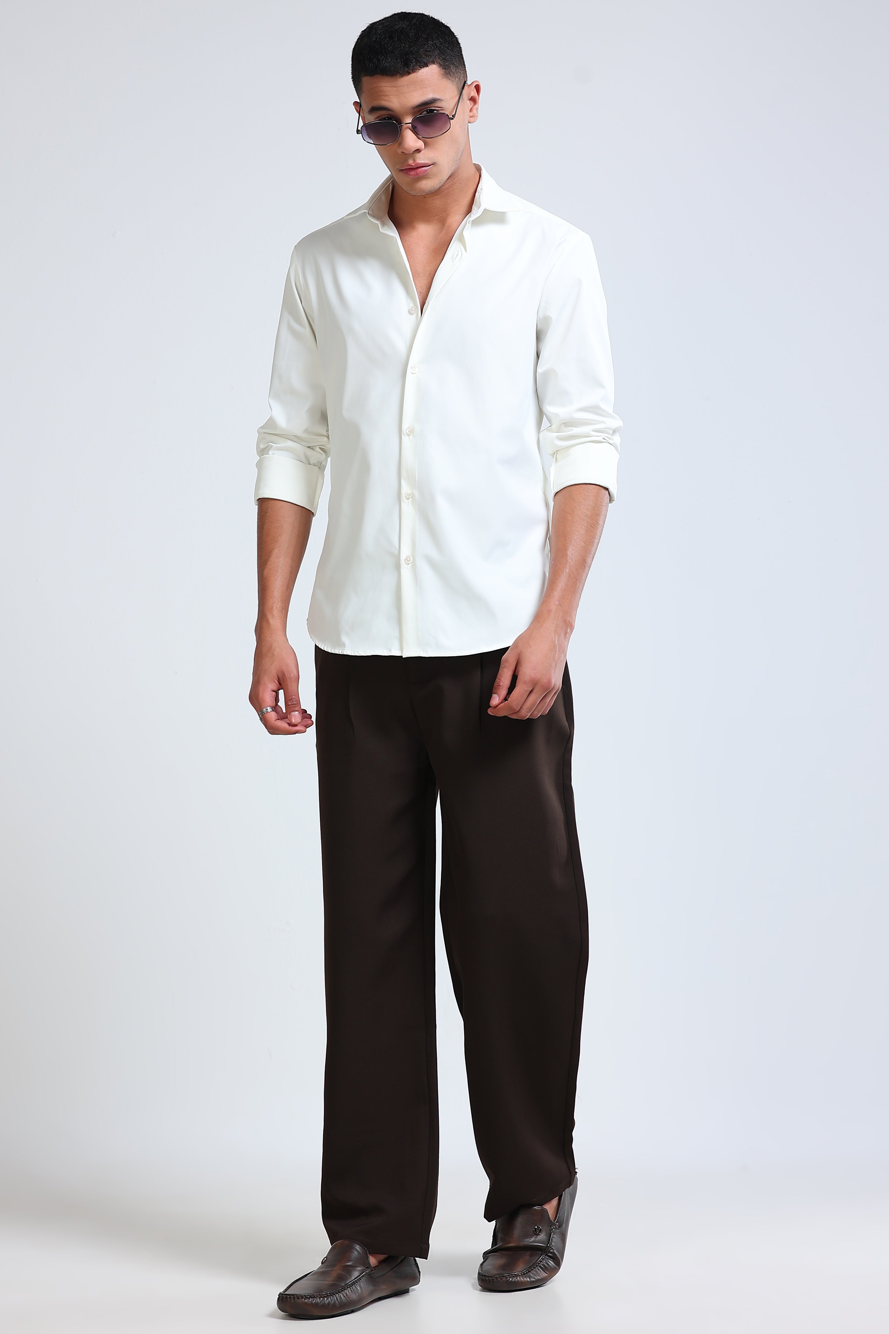 Men White Casual Solid Shirt