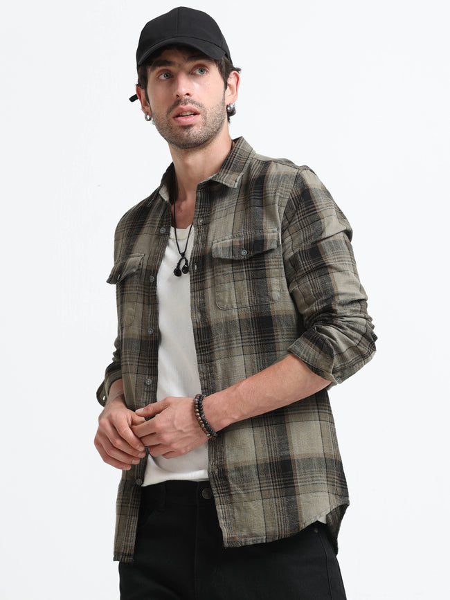 Men Lucifer Overdyed Cotton Check Shirt