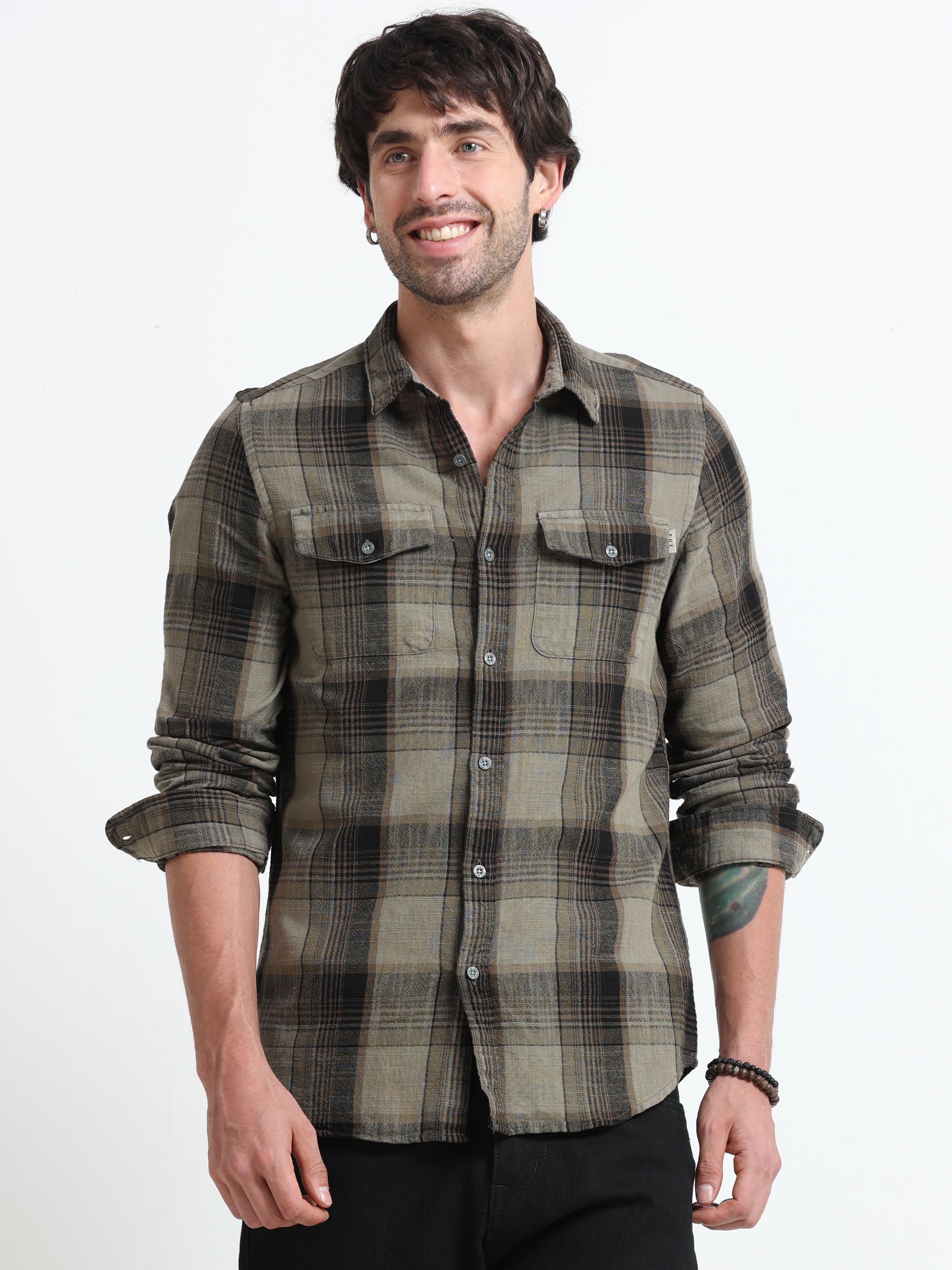 Men Lucifer Overdyed Cotton Check Shirt