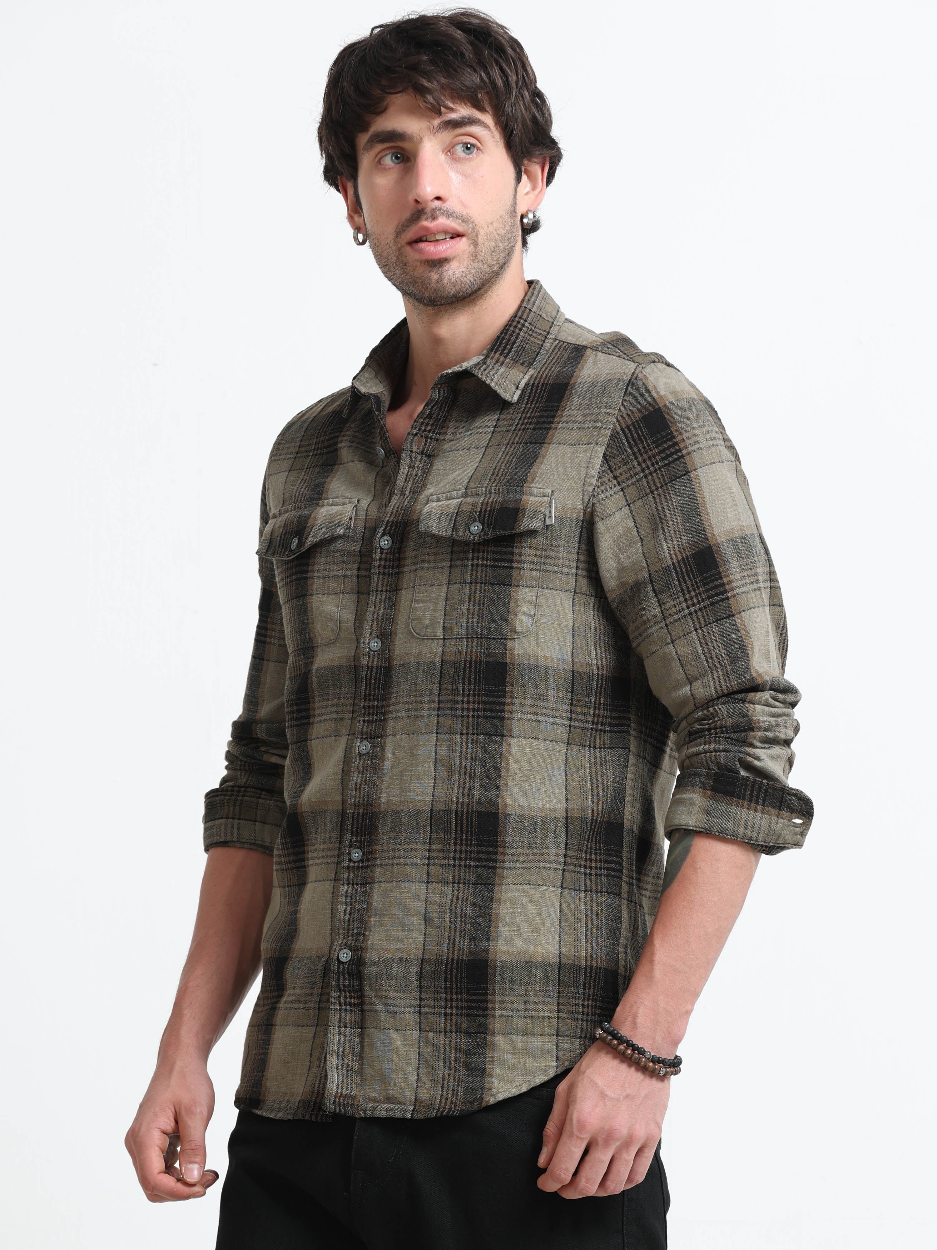 Men Lucifer Overdyed Cotton Check Shirt