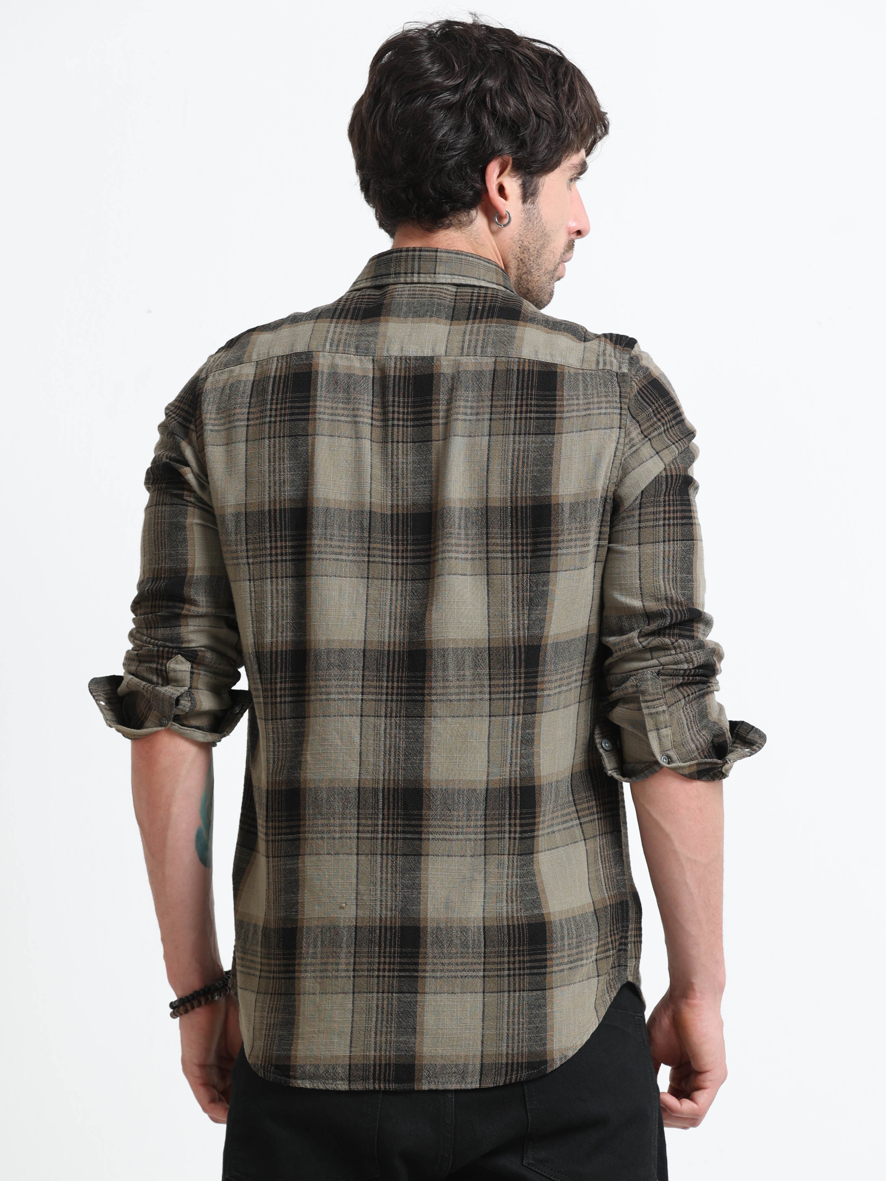 Men Lucifer Overdyed Cotton Check Shirt