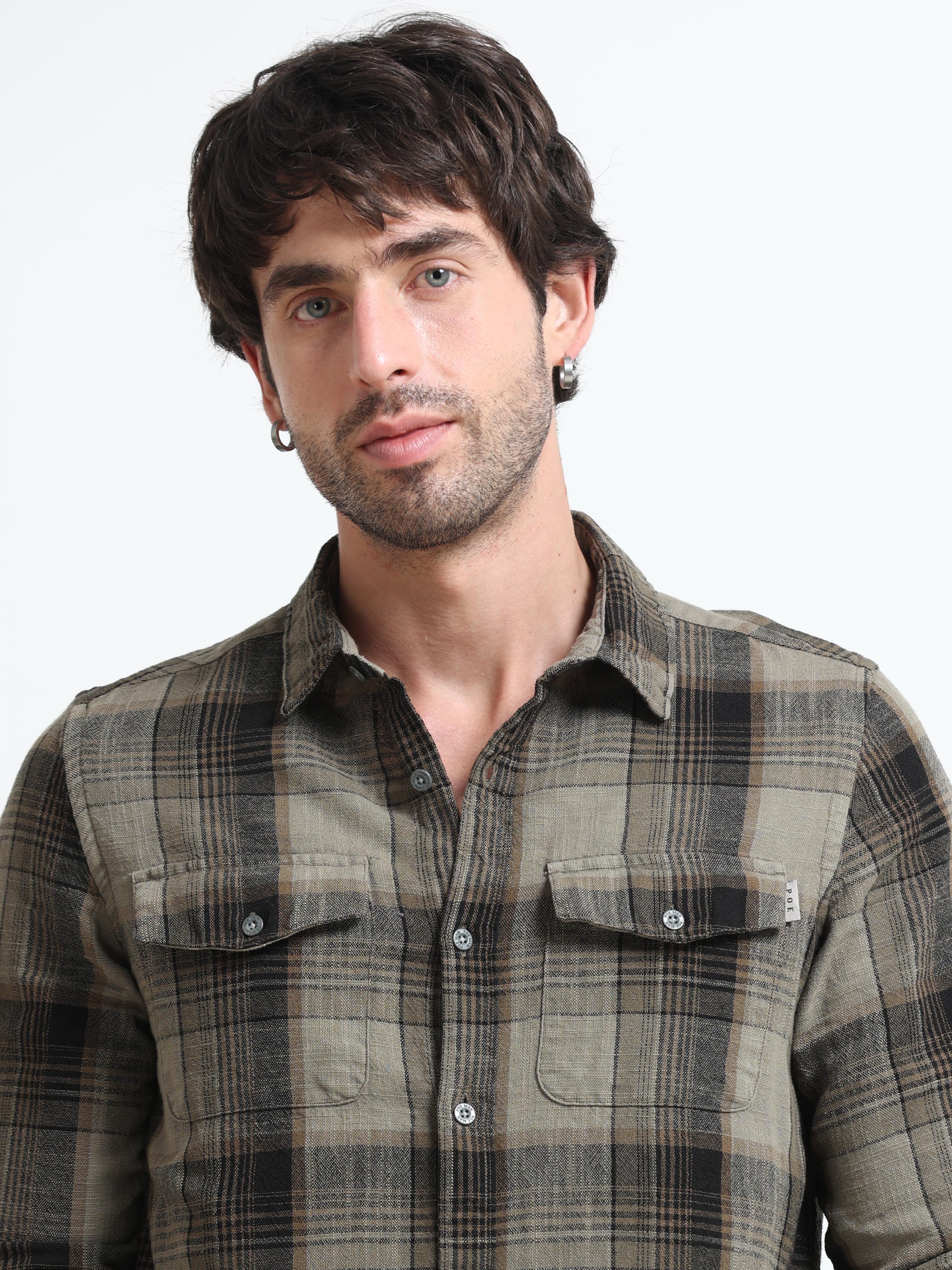 Men Lucifer Overdyed Cotton Check Shirt