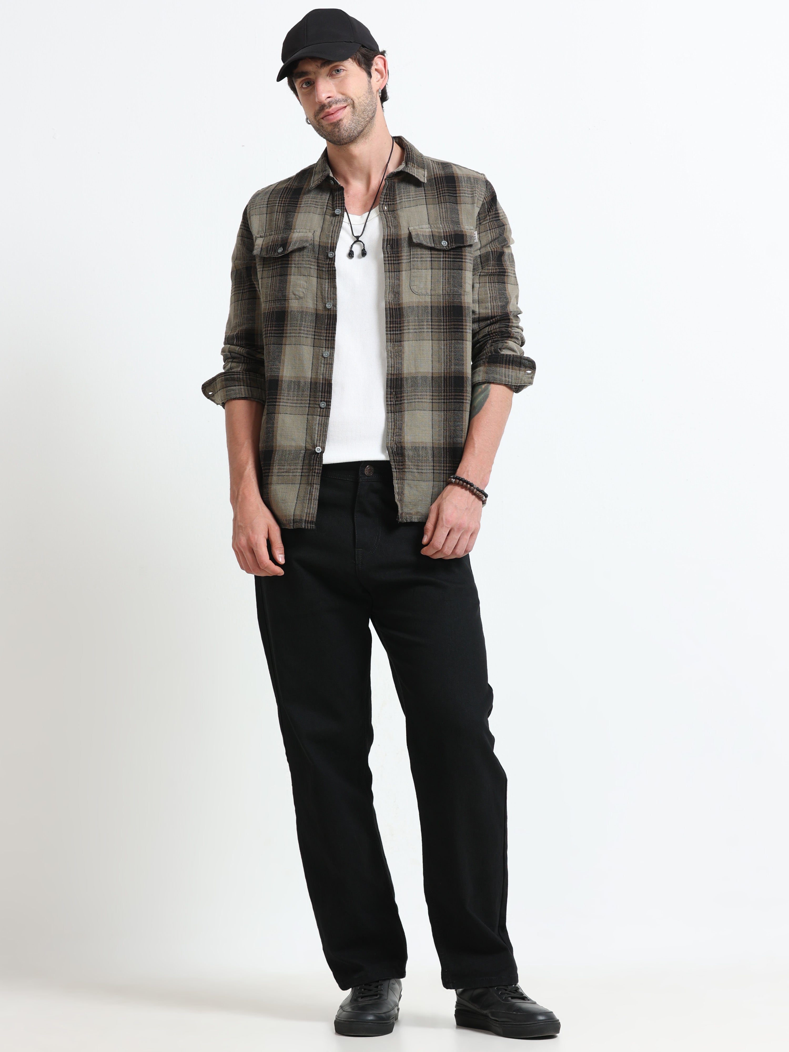 Men Lucifer Overdyed Cotton Check Shirt