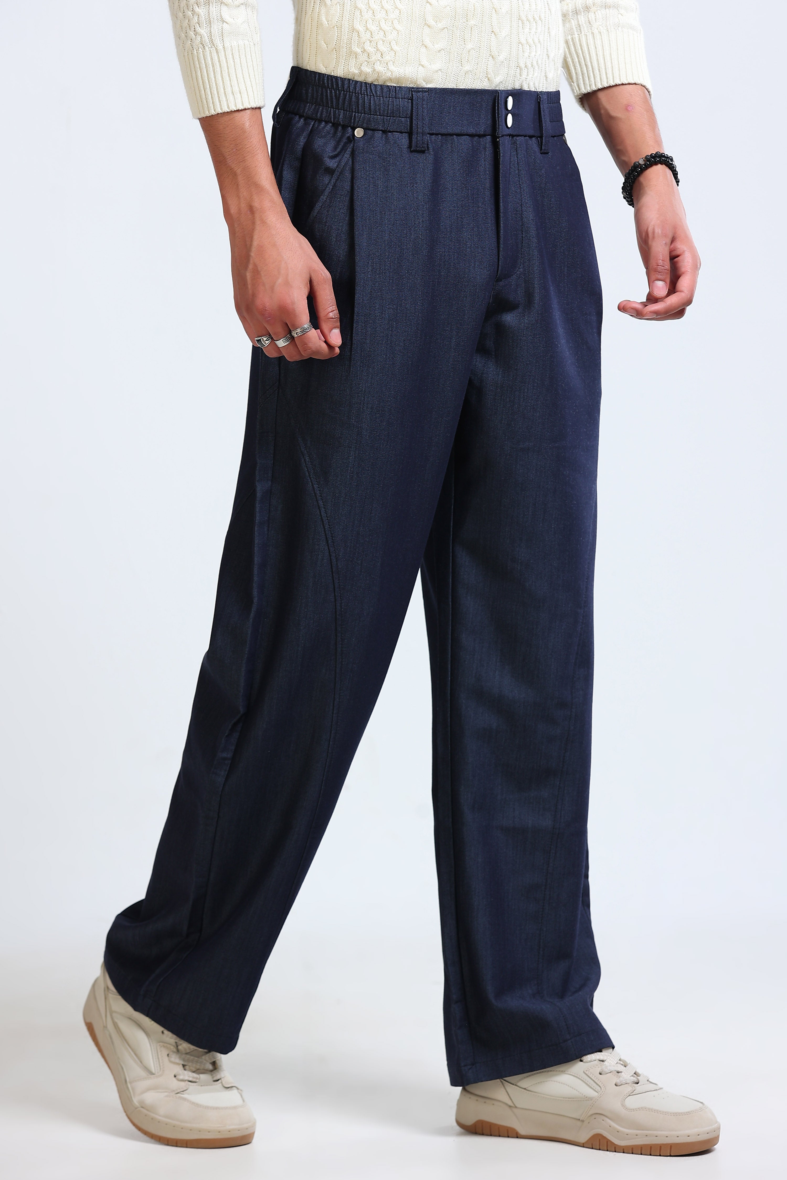 Men Blue Drawcord Pants