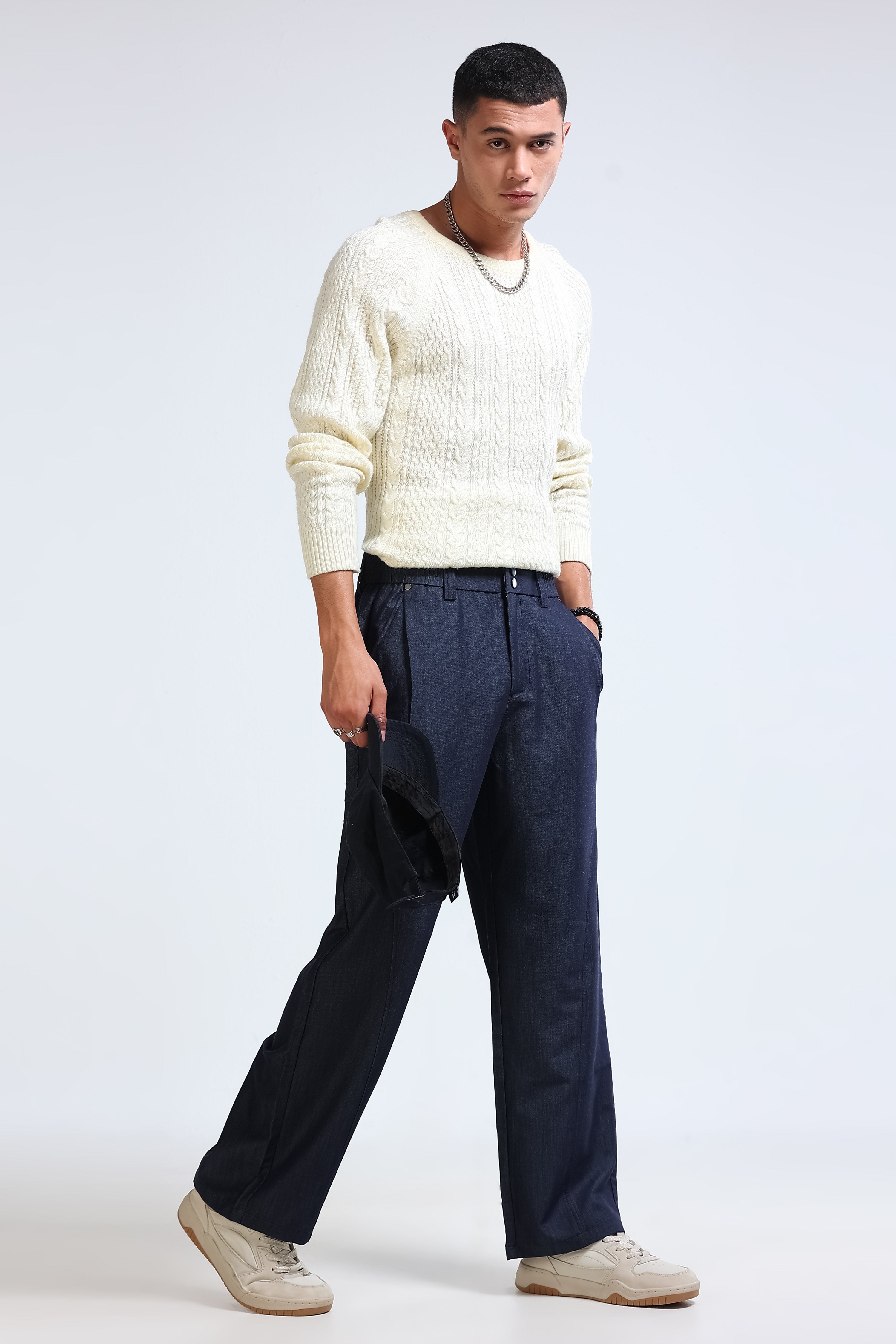 Men Blue Drawcord Pants