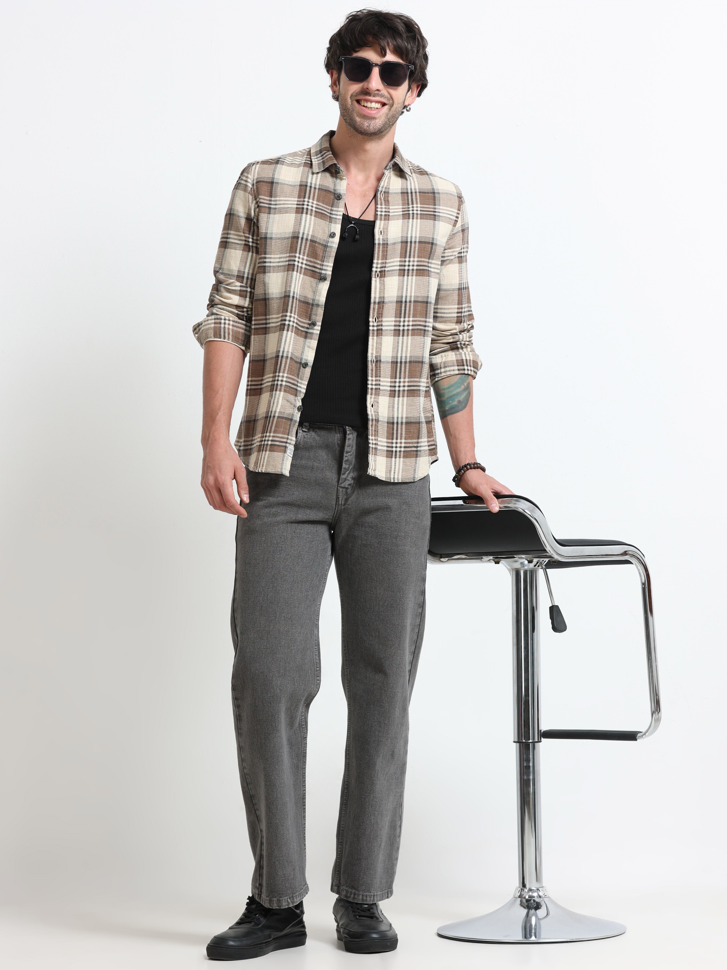 Men Cynthia Slub Check Shirt