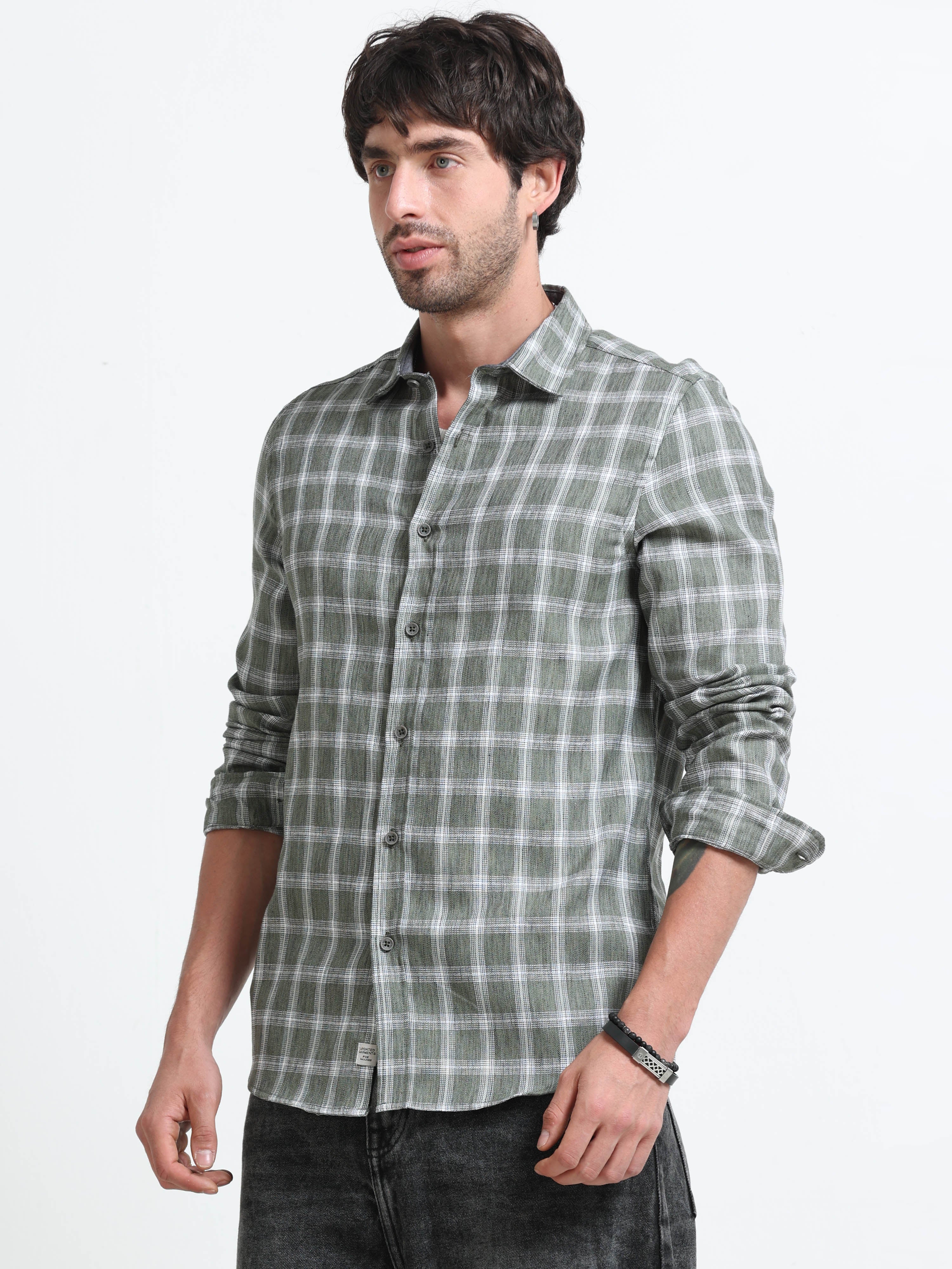 Men Syria Cotton Linen Check Shirt