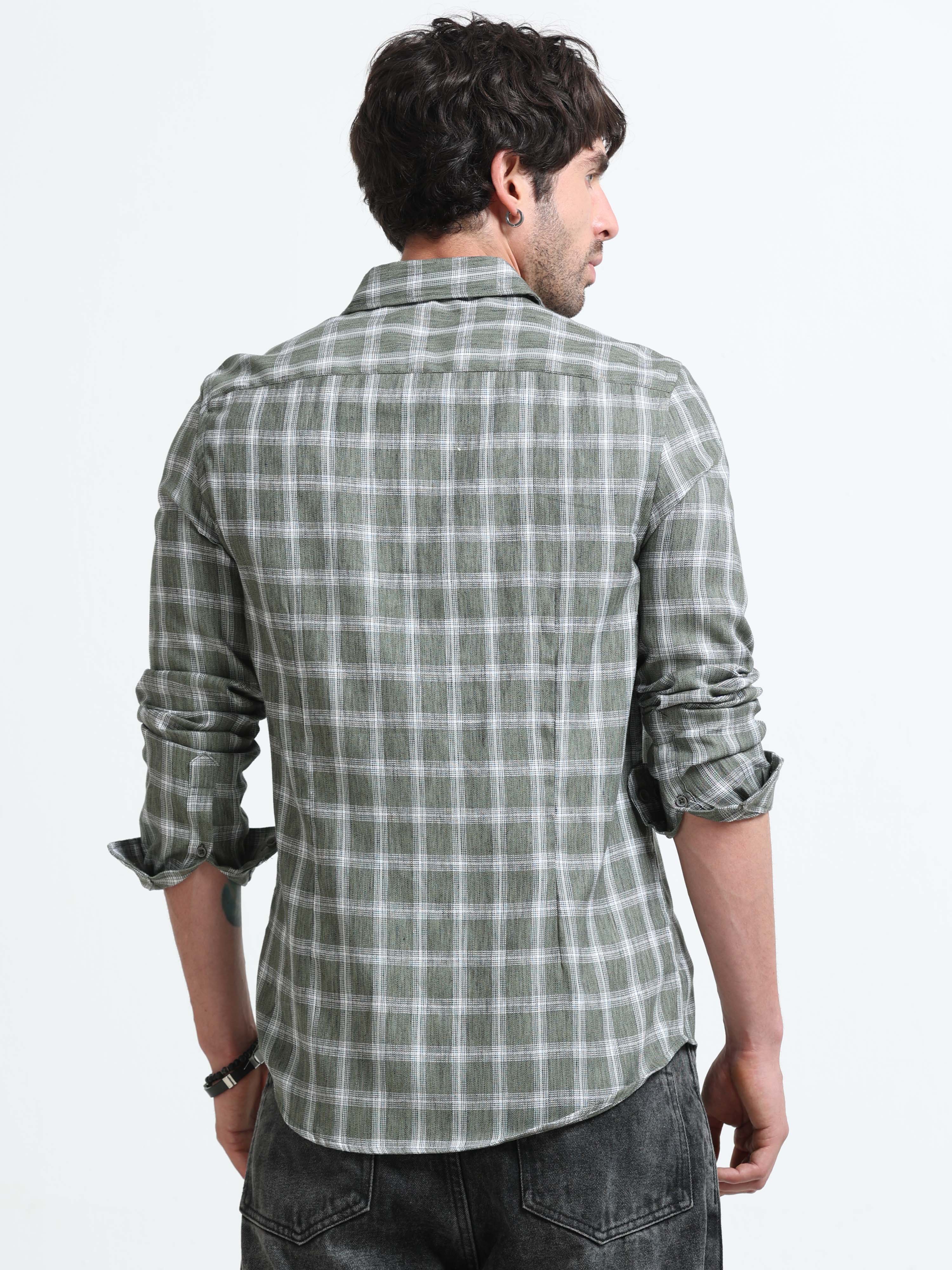 Men Syria Cotton Linen Check Shirt