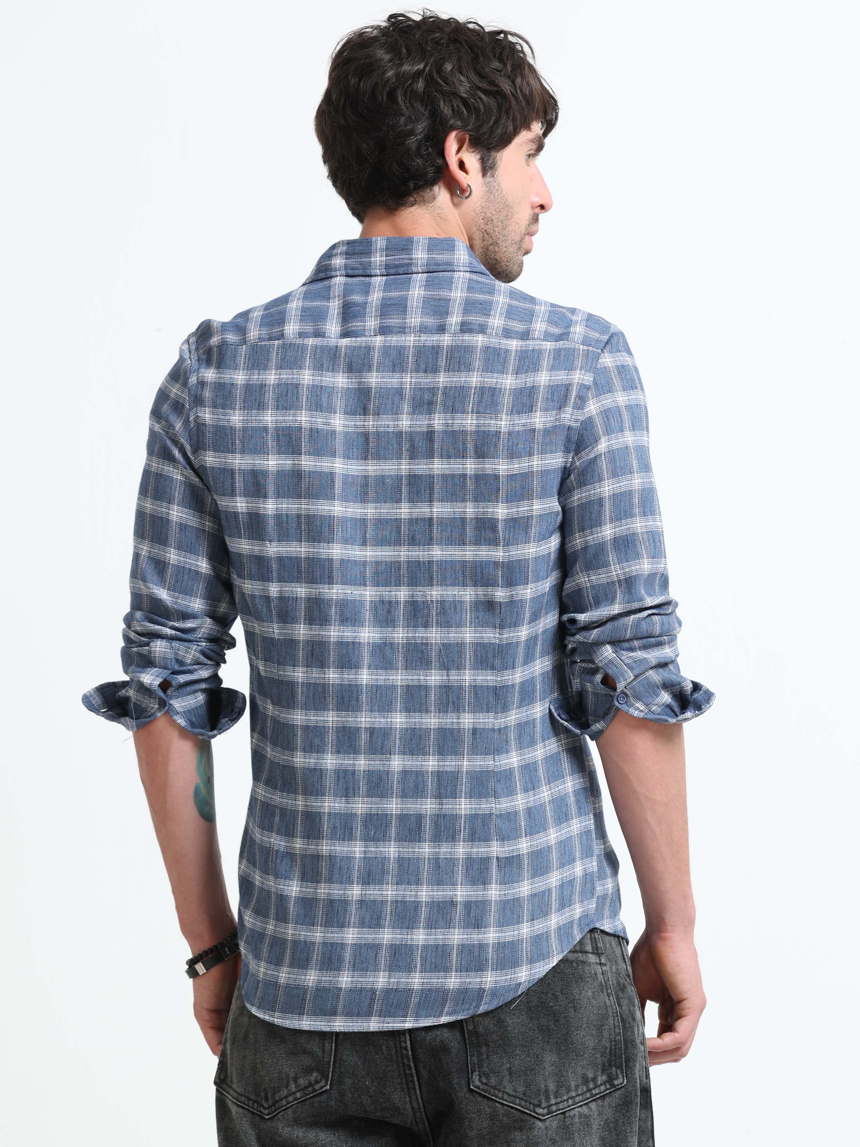 Men Syria Cotton Linen Check Shirt