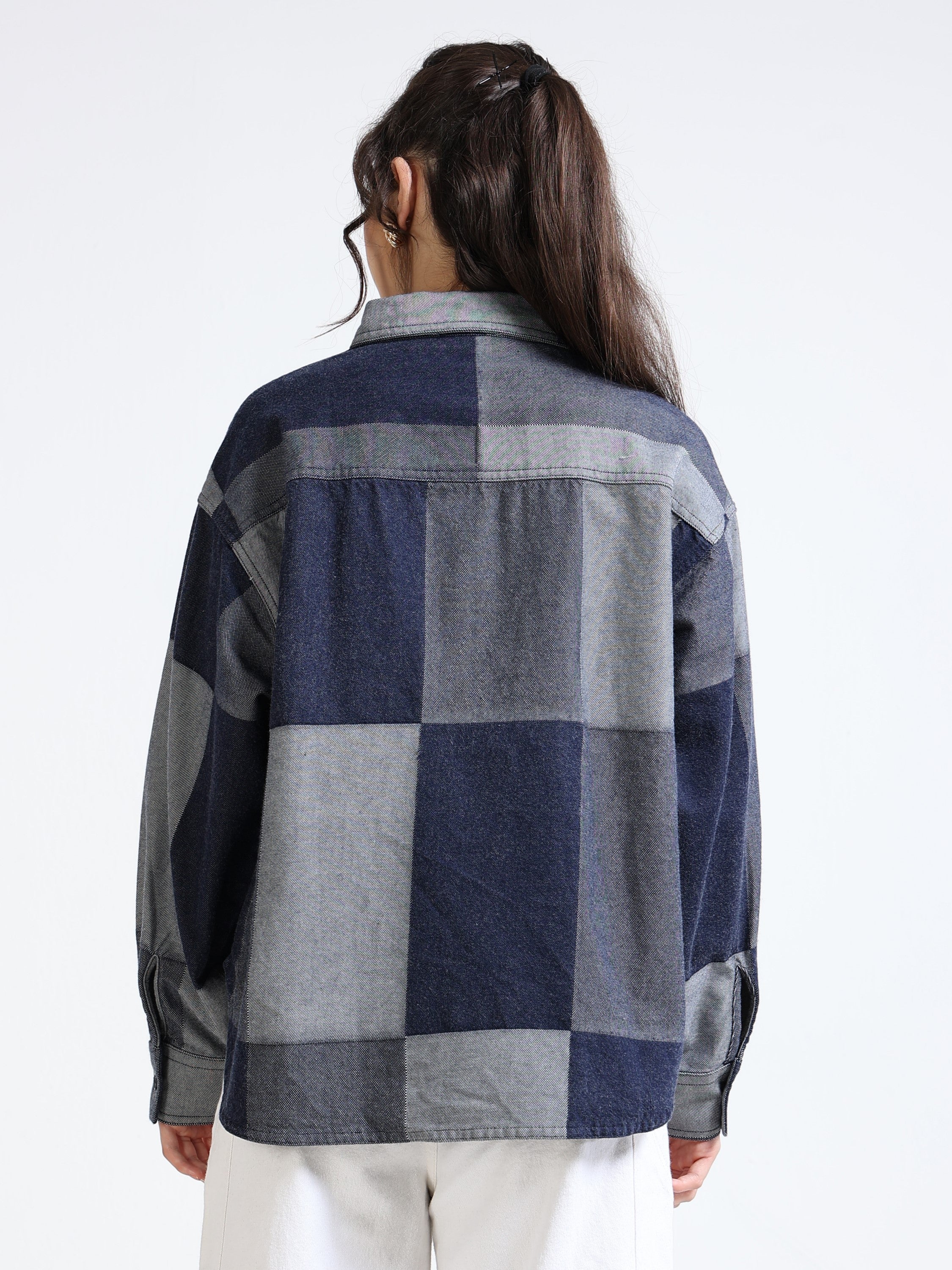 Women Denim Patch Pattern Shirt