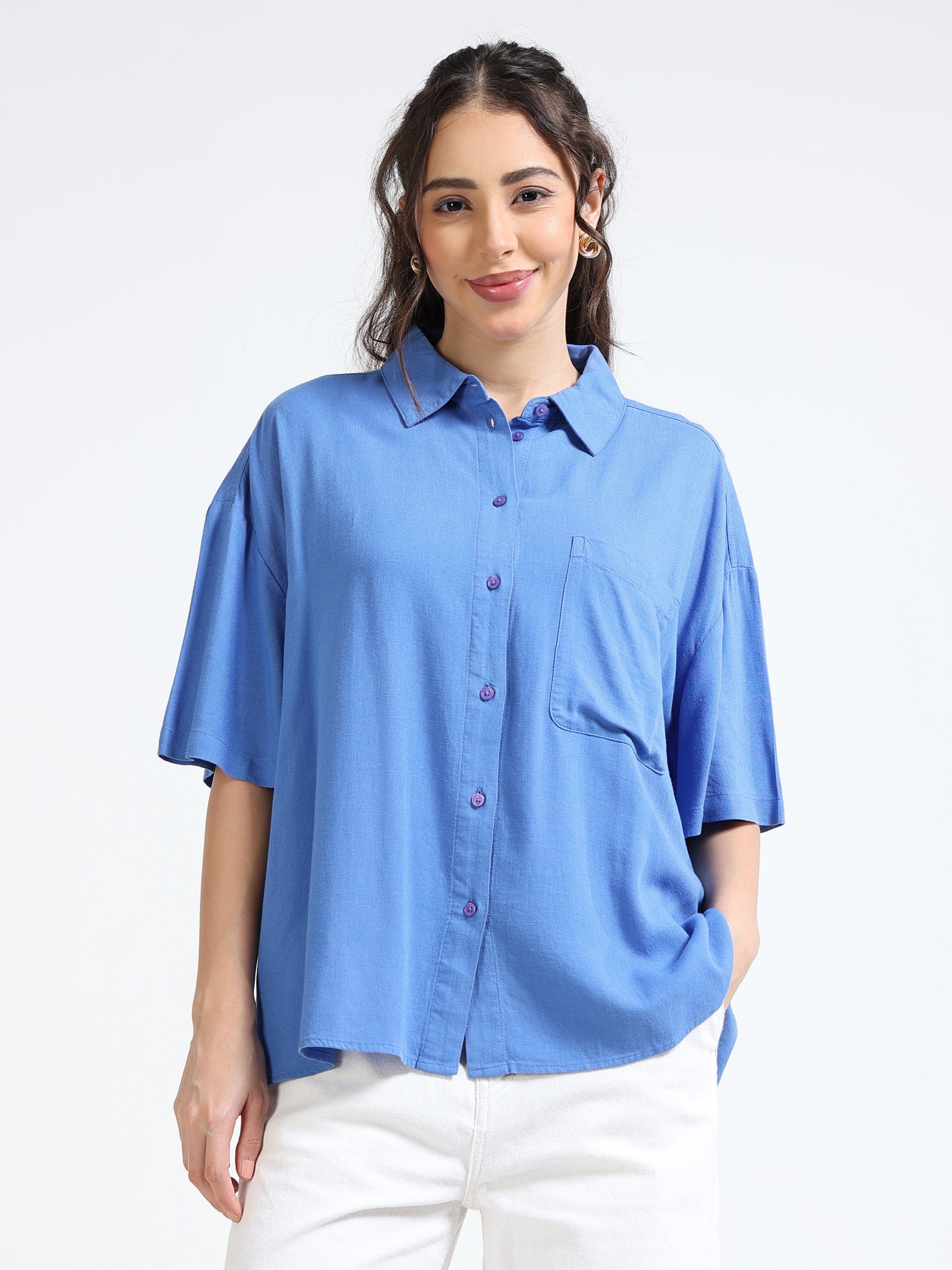 Women Blue Oversized Shirt
