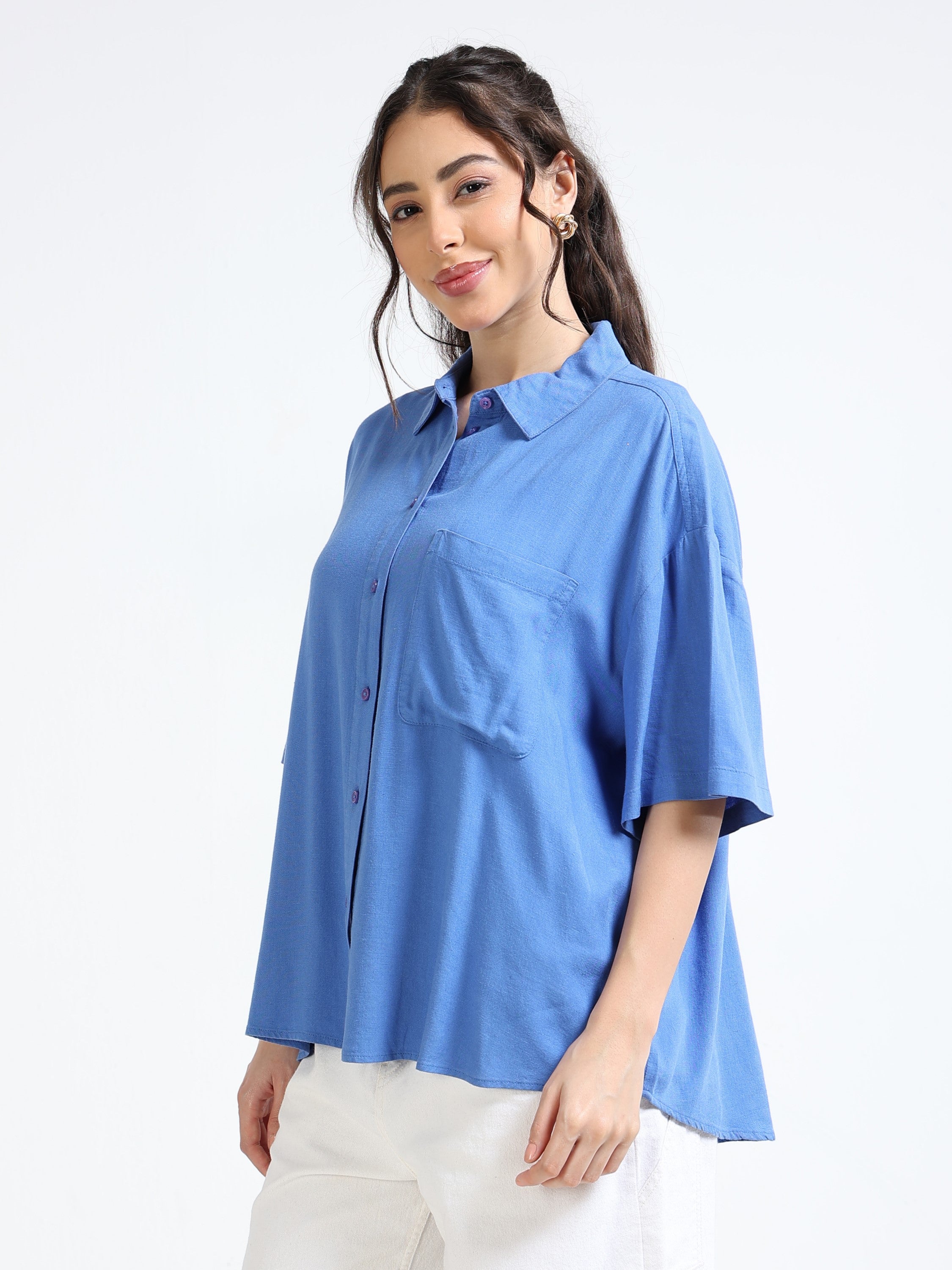 Women Blue Oversized Shirt